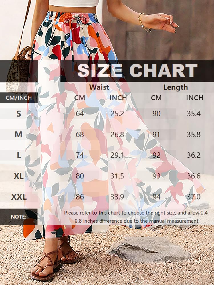 ABINGOO Jupe Longue Femme Taille Haute Elastique A-Ligne Imprimé Fleur Bohème Décontractée Plage Jupe avec Fente Latérale