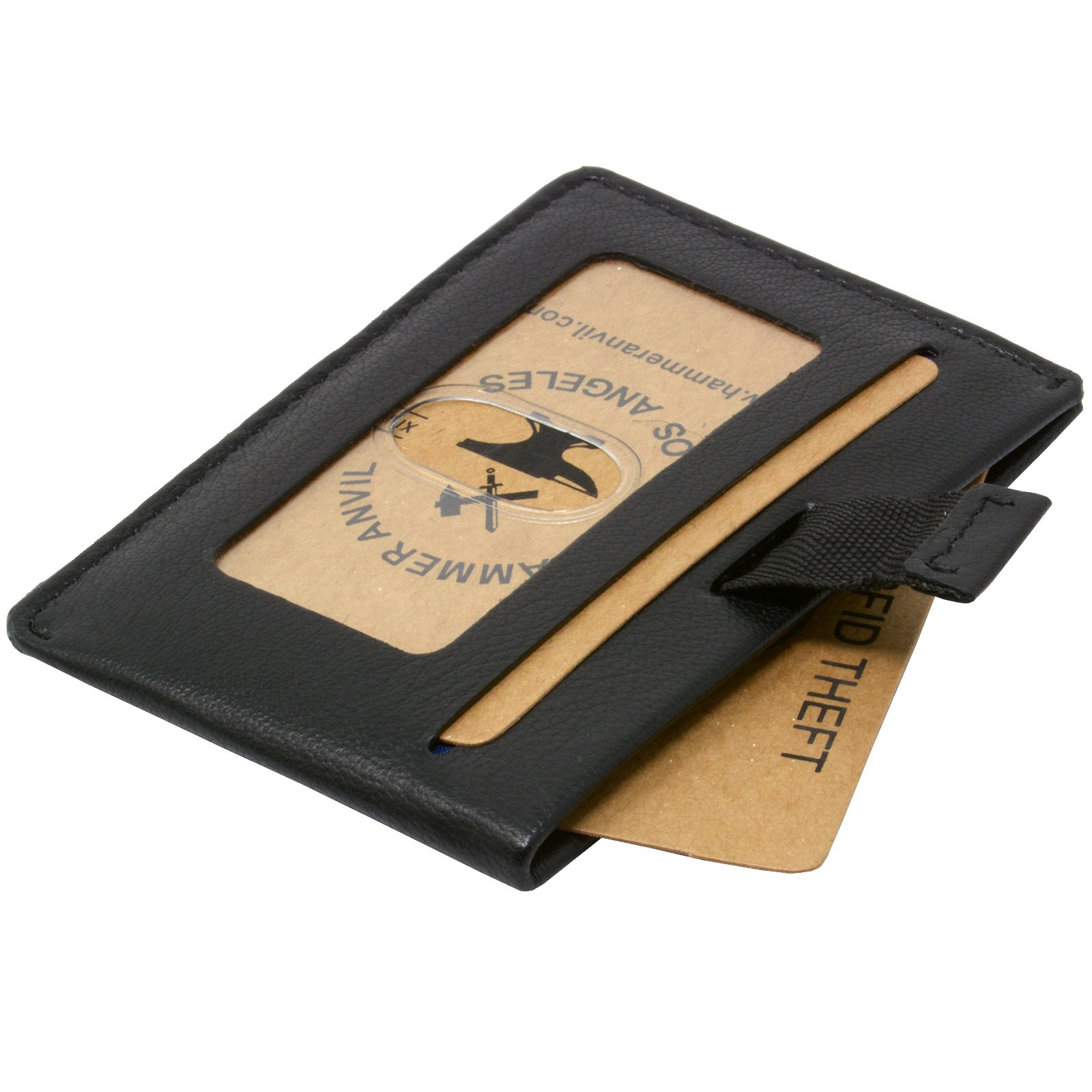 HAMMER ANVIL Mens Minimalist Front Pocket Wallet RFID Safe Leather Easy Pull Tab Black