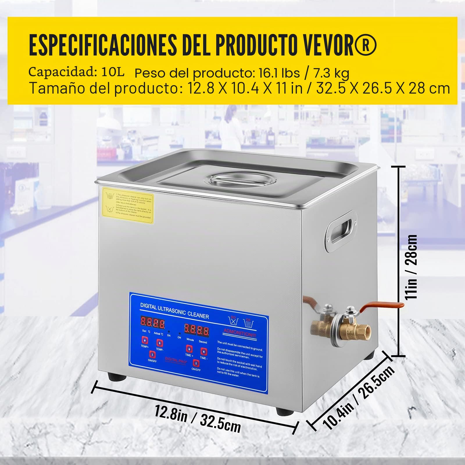 Limpiador Ultrasónico 10L, 240W Limpiador Ultrasonidos Profesional de Acero Inoxidable, Máquina de Ultrasonido con Temporizador Digital, Temperatura Ajustable, para Joyas, Relojes