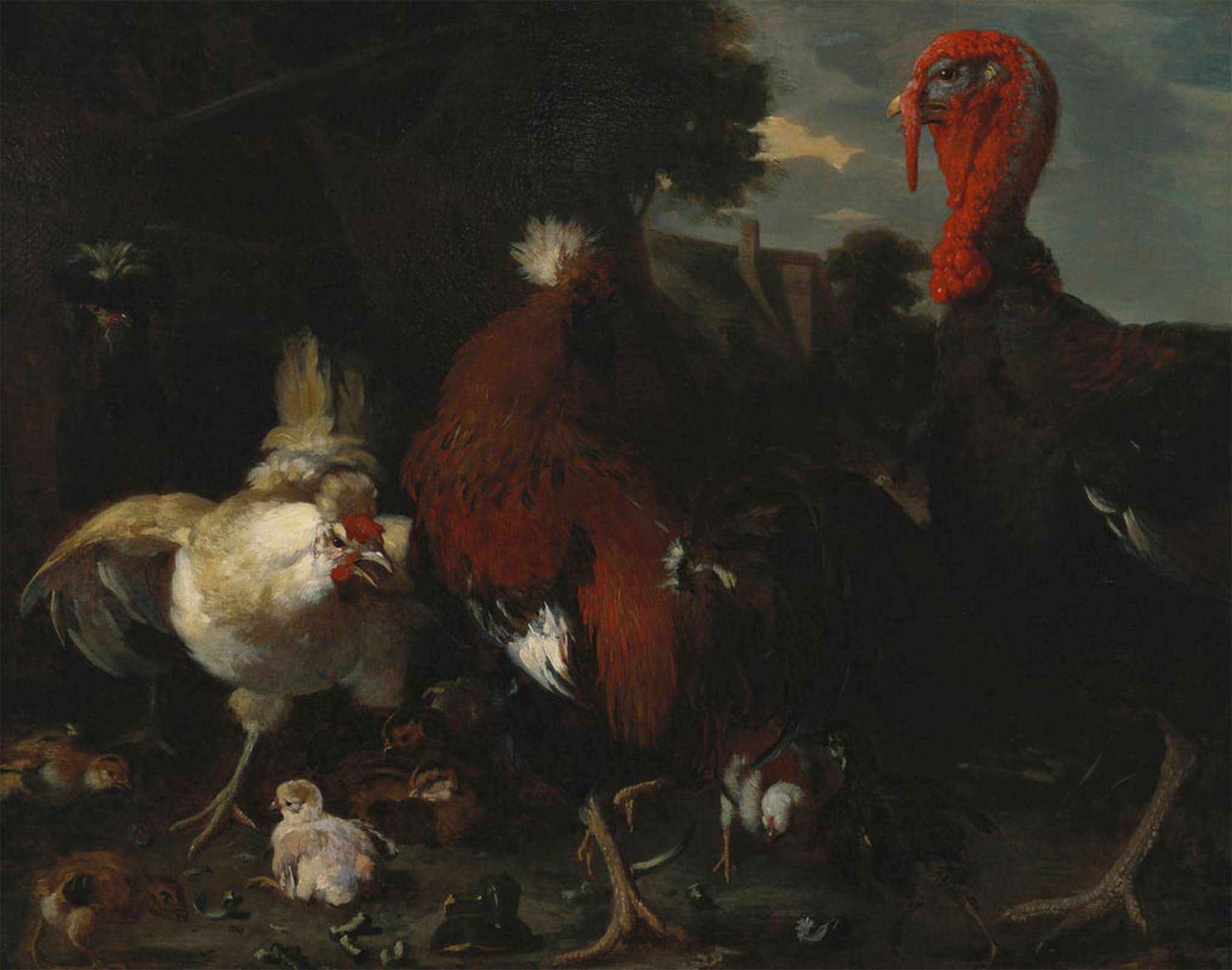 SERENDIPITP Vintage Picture Print on Canvas Wall Art Poster a Hen Animal and Turkey in a Farmyard by Melchior De Hondecoeter Artwork Print Poster for Wall Decor 60x90cm