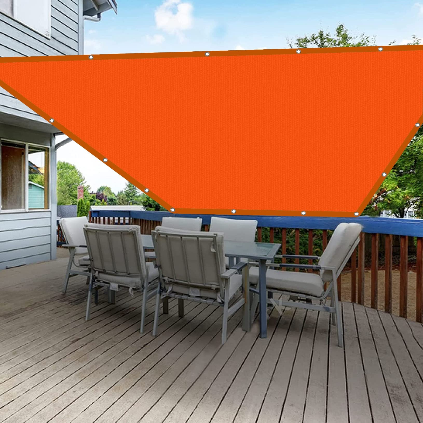 Voile d'ombrage rectangulaire orange 1.7 x 3.8 m en polyester avec corde pour terrasse et balcon