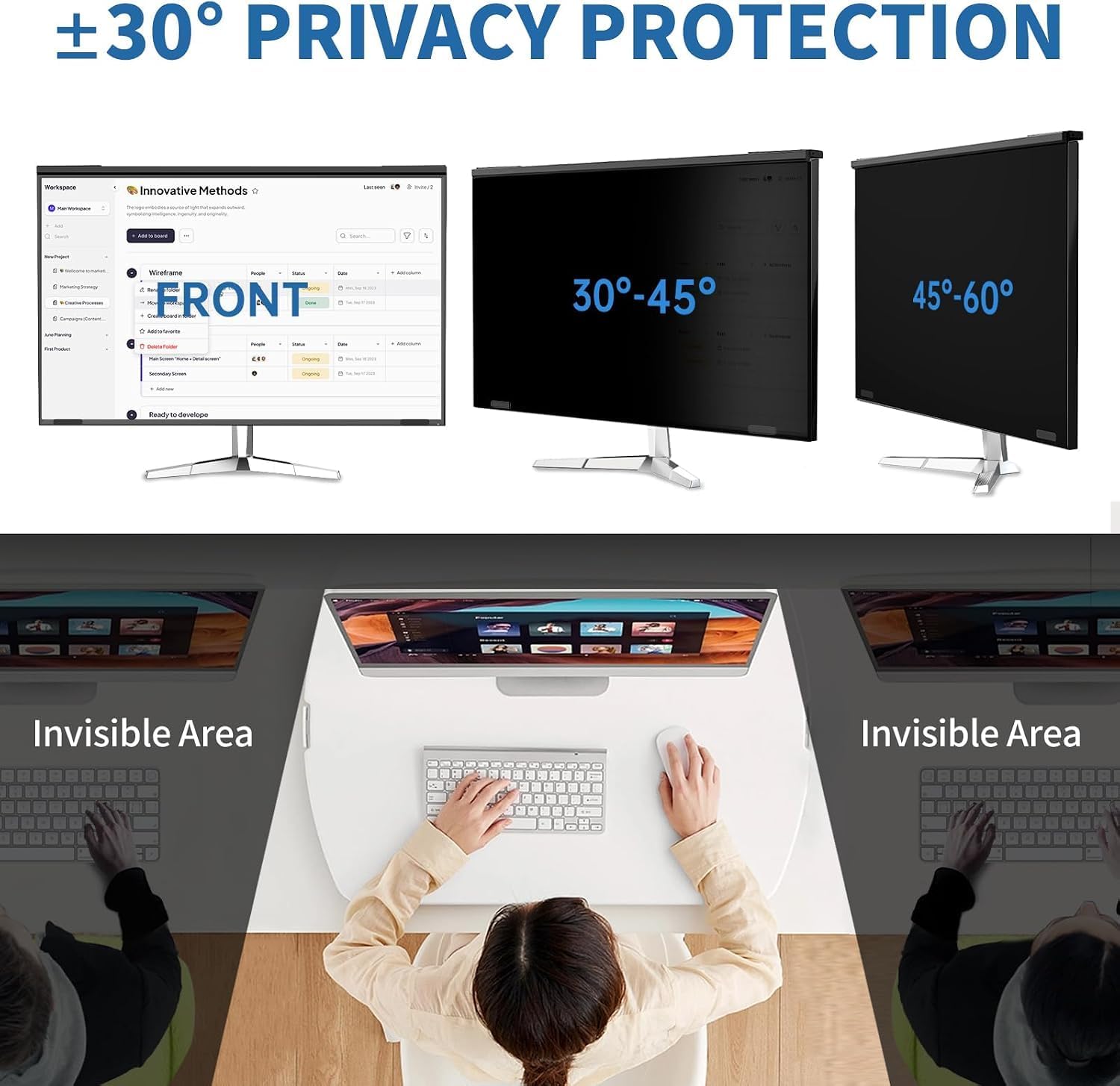 2 Pack Magnetic 24 Inch Hanging Privacy Screen for 16:9 Monitors