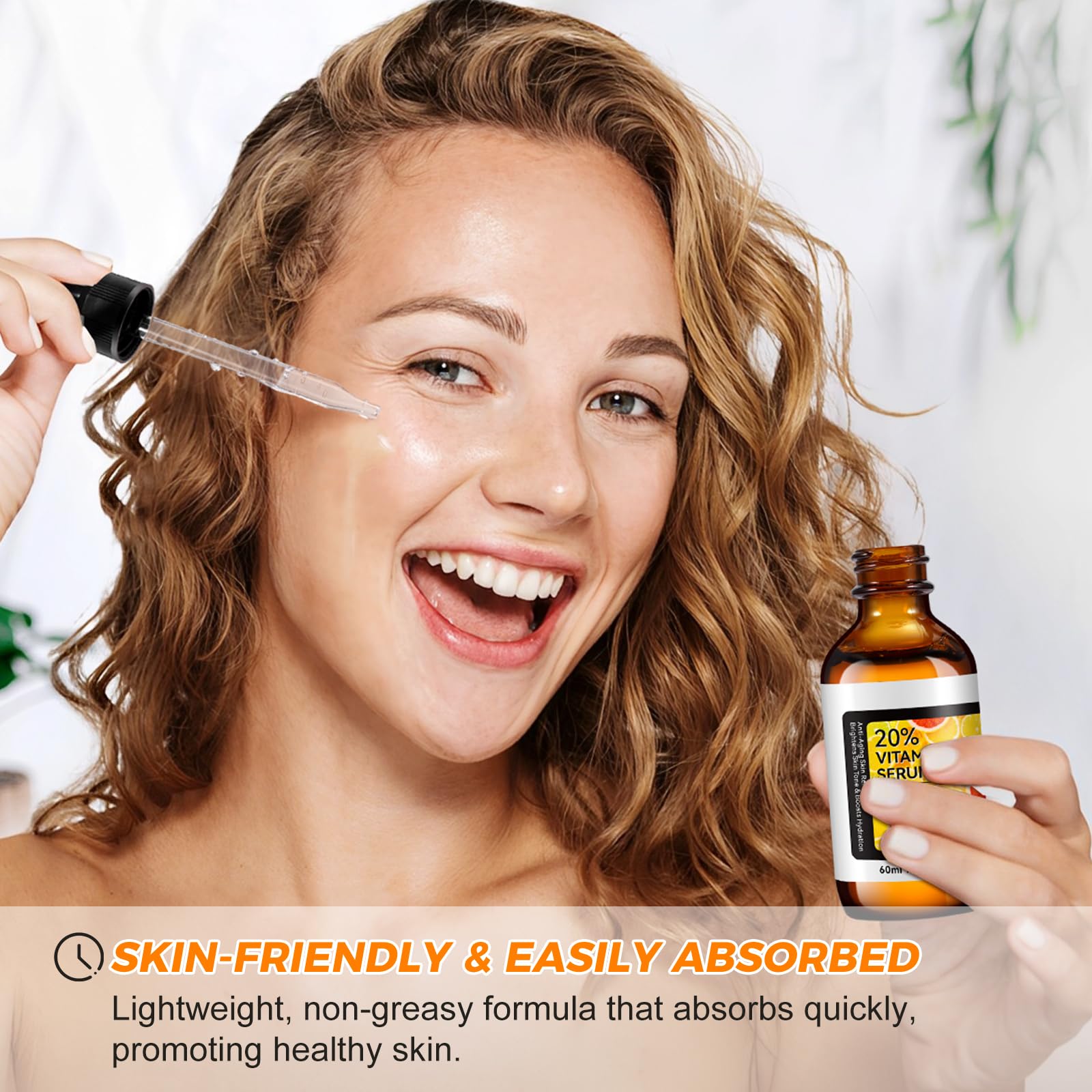 Serum z witaminą C 60 ml, serum z witaminą C z kwasem laluronowym, witaminą E, aloesem, naturalną formułą przeciwzmarszczkową z kwasem ferulowym, organiczne, wegańskie, nawilżające i rozjaśniające