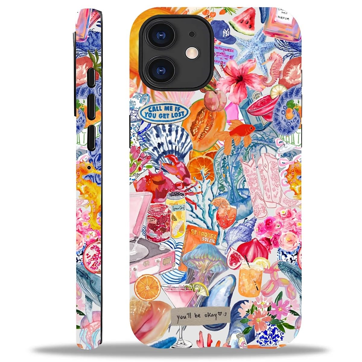 TAMEFOX Case Compatible with iPhone 11,Fruit Sea Life Boot Collage Hybrid 2-Layer Hard Shell+Silicone Double Protective Case Scratch-Resistant