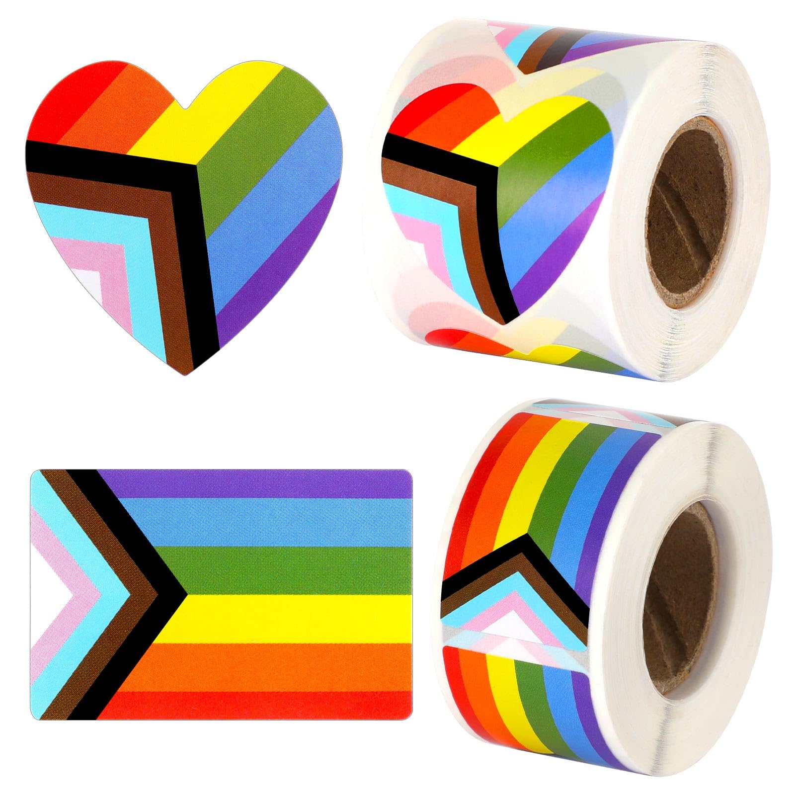 FEBSNOW Pride Stickers,600Pcs Gay Pride Stickers Bulk Pride Rainbow Heart Flag Stickers 2 Roll Self Adhesive Decal Stickers for Laptop Water Bottle