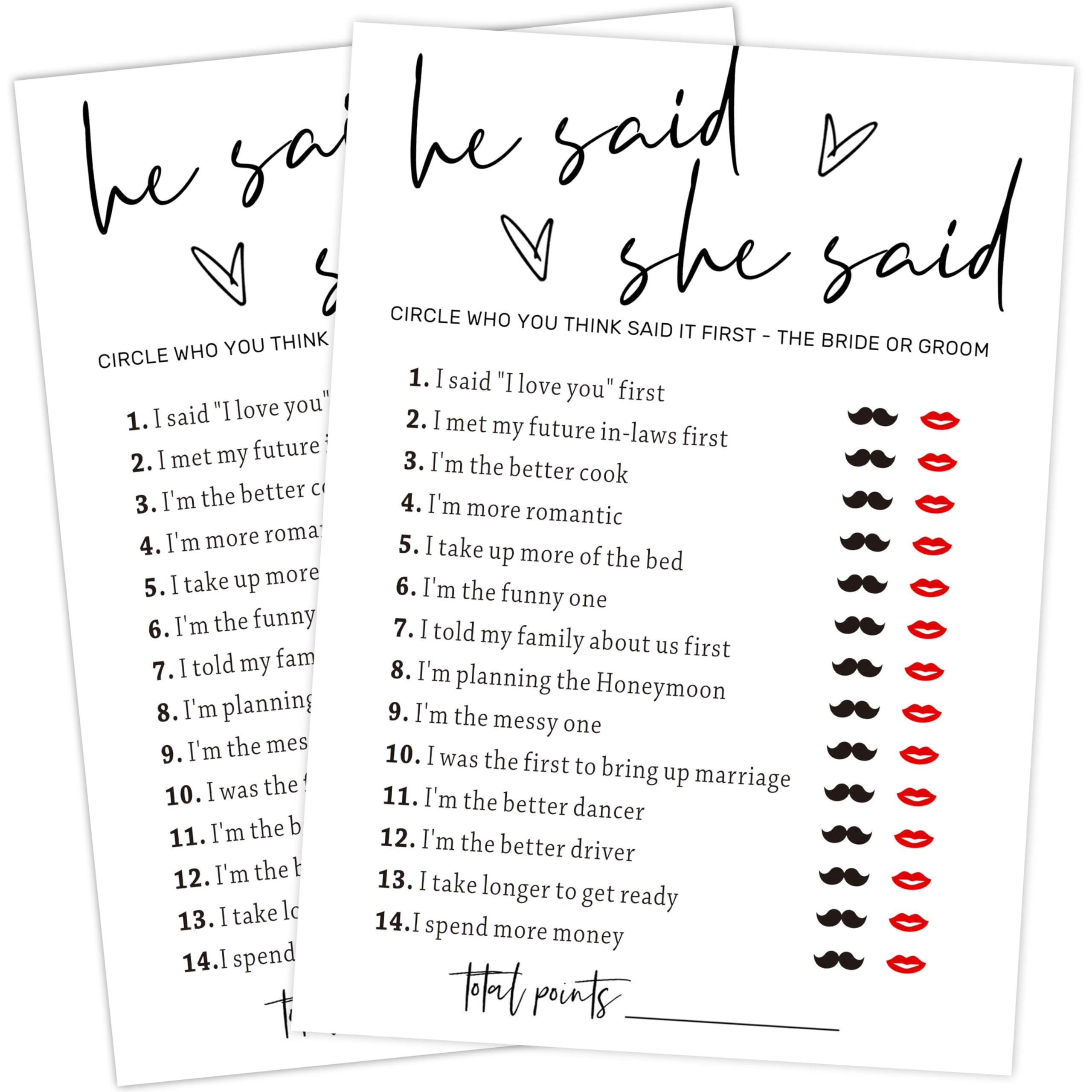 Buildinest White Theme Bridal Shower Games 25 Guests, He Said She Said Bridal Games, Wedding Advice Cards, Wedding Games for Reception, Bride Groom Wedding Bachelorette Engagement Party Supplies-A07