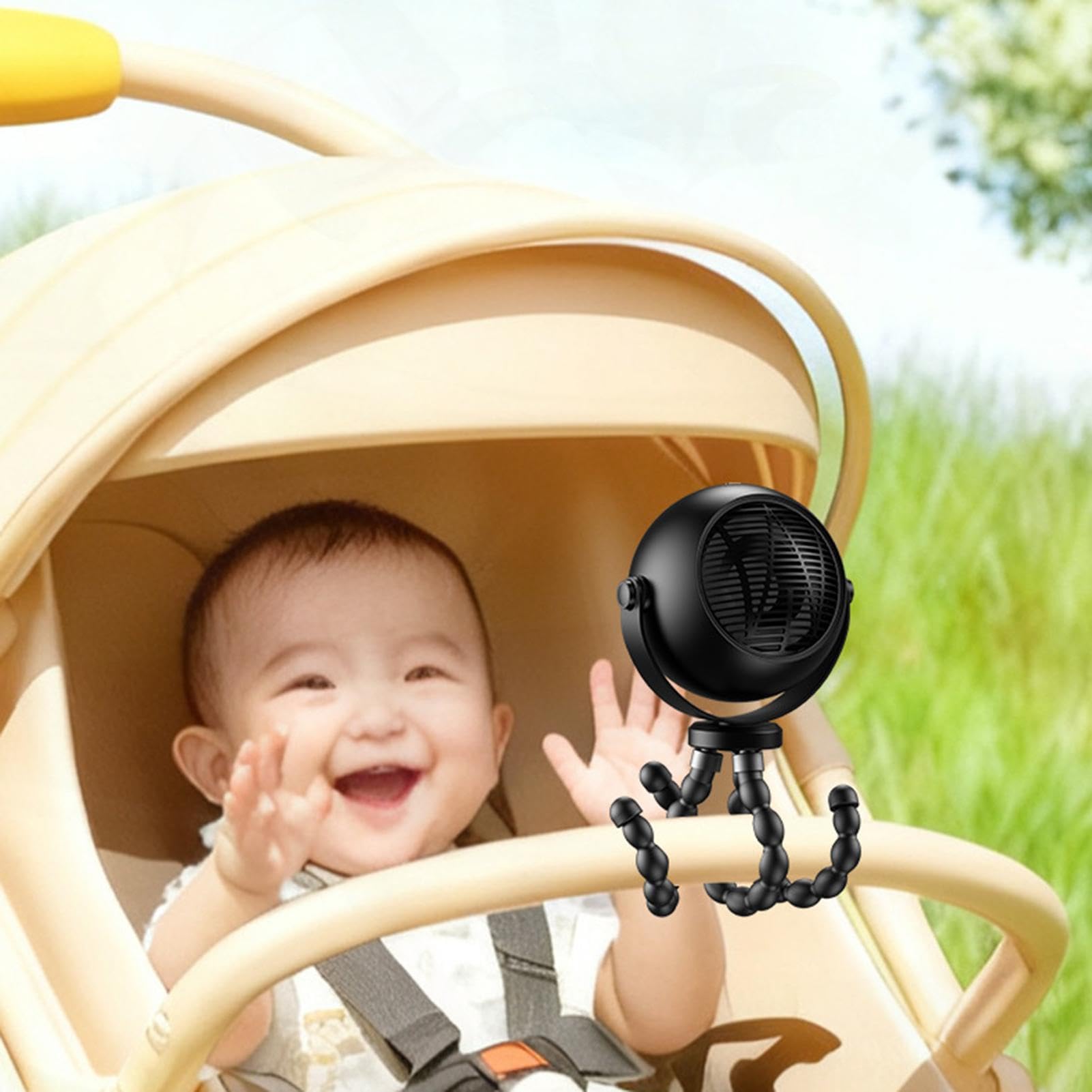 Generico Ventilatore da passeggino 3 velocità ricaricabile con notturne | Ventilatore Portatile Mini Alimentato a Batteria Per Seggiolino Auto Bici Tapis Roulant Camera da Camera