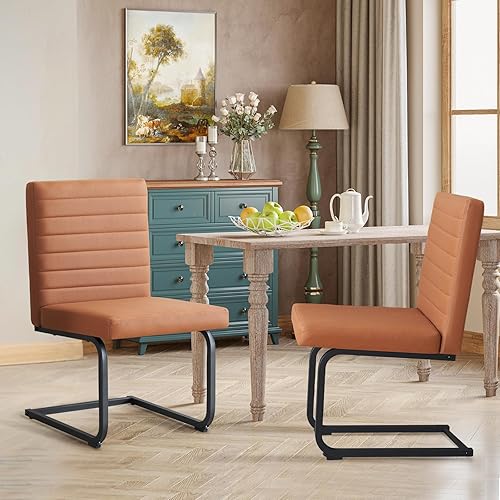 Miniatura 1 de Furniliving Juego de 2 sillas de comedor, modernas sillas tapizadas de piel sintética con patas de acero, respaldo alto, sillas sin brazos para