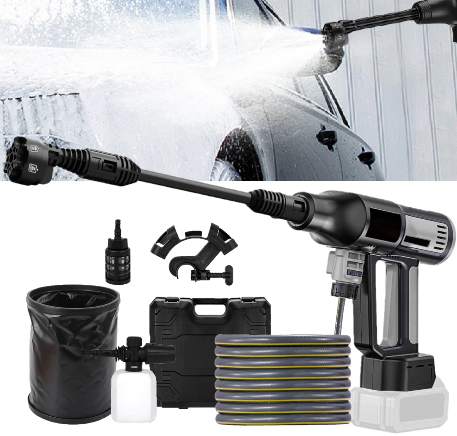 Akumulatorowa myjka wysokociśnieniowa kompatybilna z Makita 18 V | 610 PSI, 380 W, przenośna myjka wysokociśnieniowa z wielofunkcyjną dyszą natryskową 6 w 1, 4 poziomy czyszczenia, wąż 5