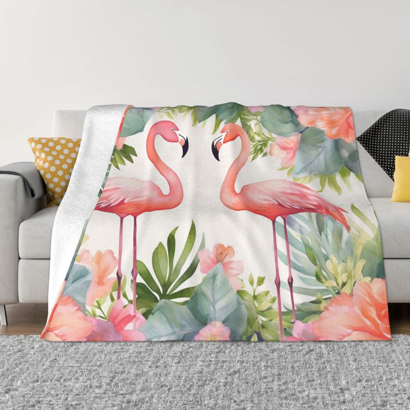 KLOPH Flamingos and Flowers Throw Blanket 40"x30" Flannel Fluffy Warm Blanket for Couch, Reversible Plush Blankets for Bed, Comfy Fuzzy Blanket for Sofa, Plush Lightweight-Blankets for All Season
