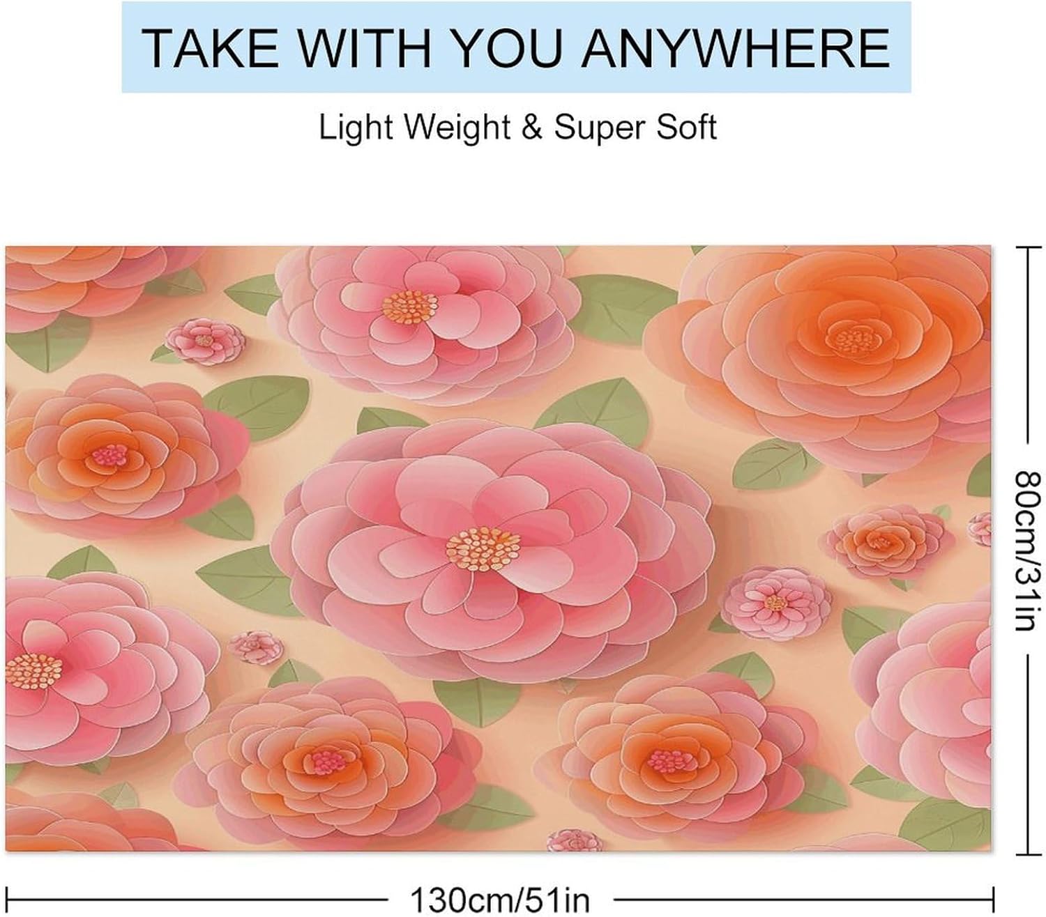 Swimming Towel, Orange Camellia Pattern Printed Fashion Towel,Portable Towel,Durable Towel