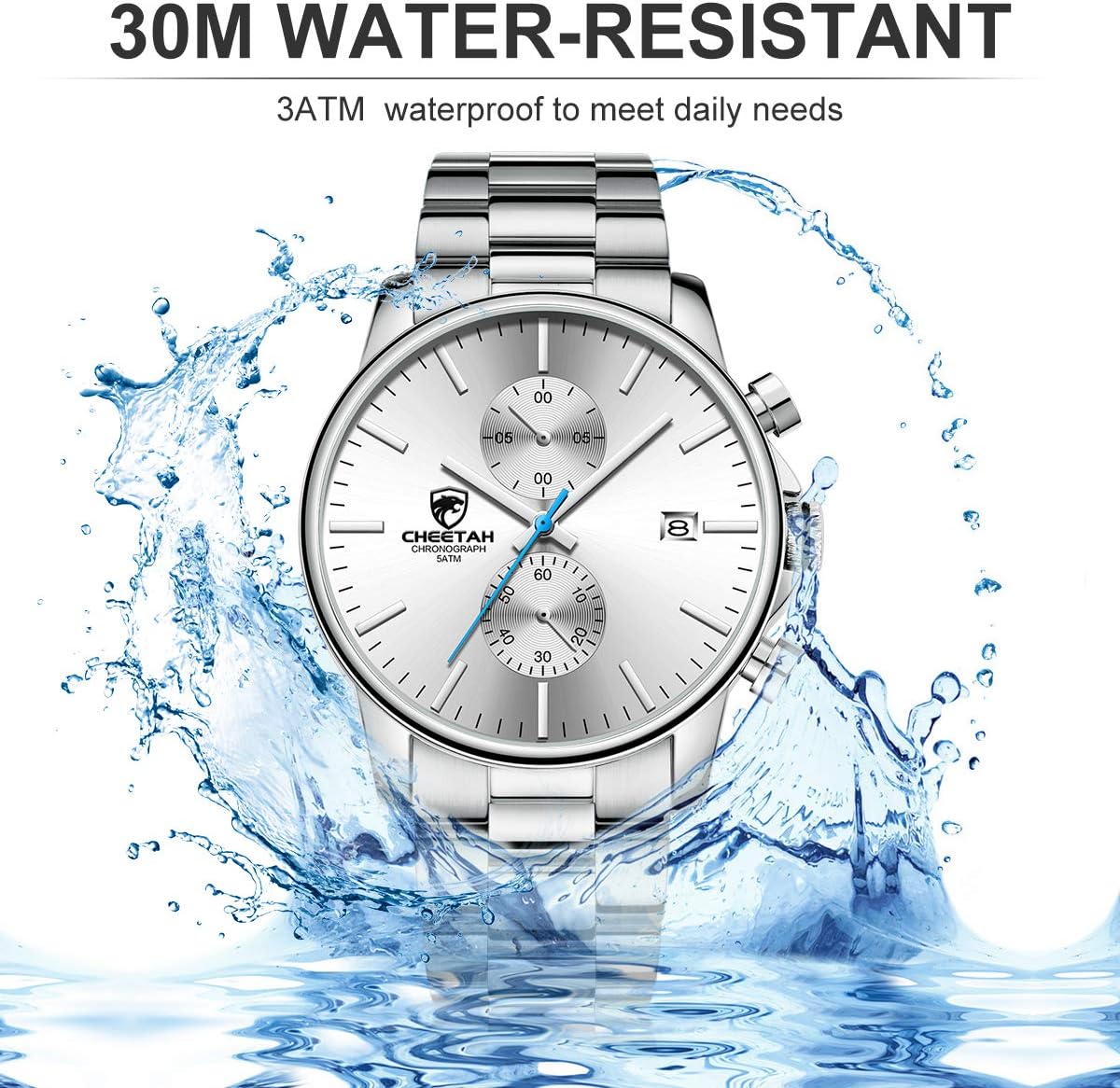 GOLDEN HOUR Fashion Business Mens Watches with Stainless Steel Waterproof Chronograph Quartz Watch for Men, Auto Date - Image 5