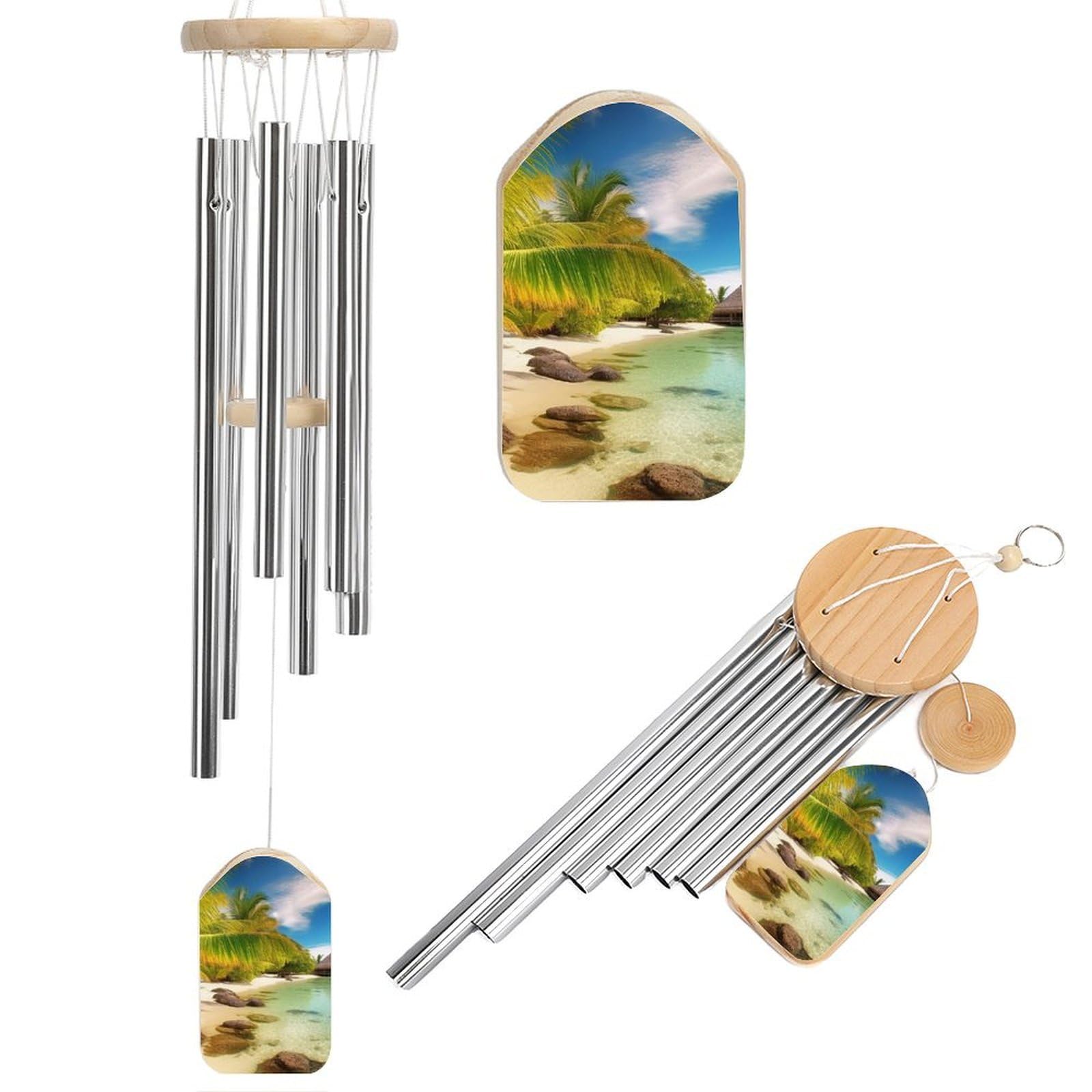 Tropical Beach Scenery Wind Chimes for Outside Memorial Gift Sympathy Wind Chimes Aluminum Tube Windchime with Hook Windbell for Outdoor Patio Garden Decor Housewarming Gift
