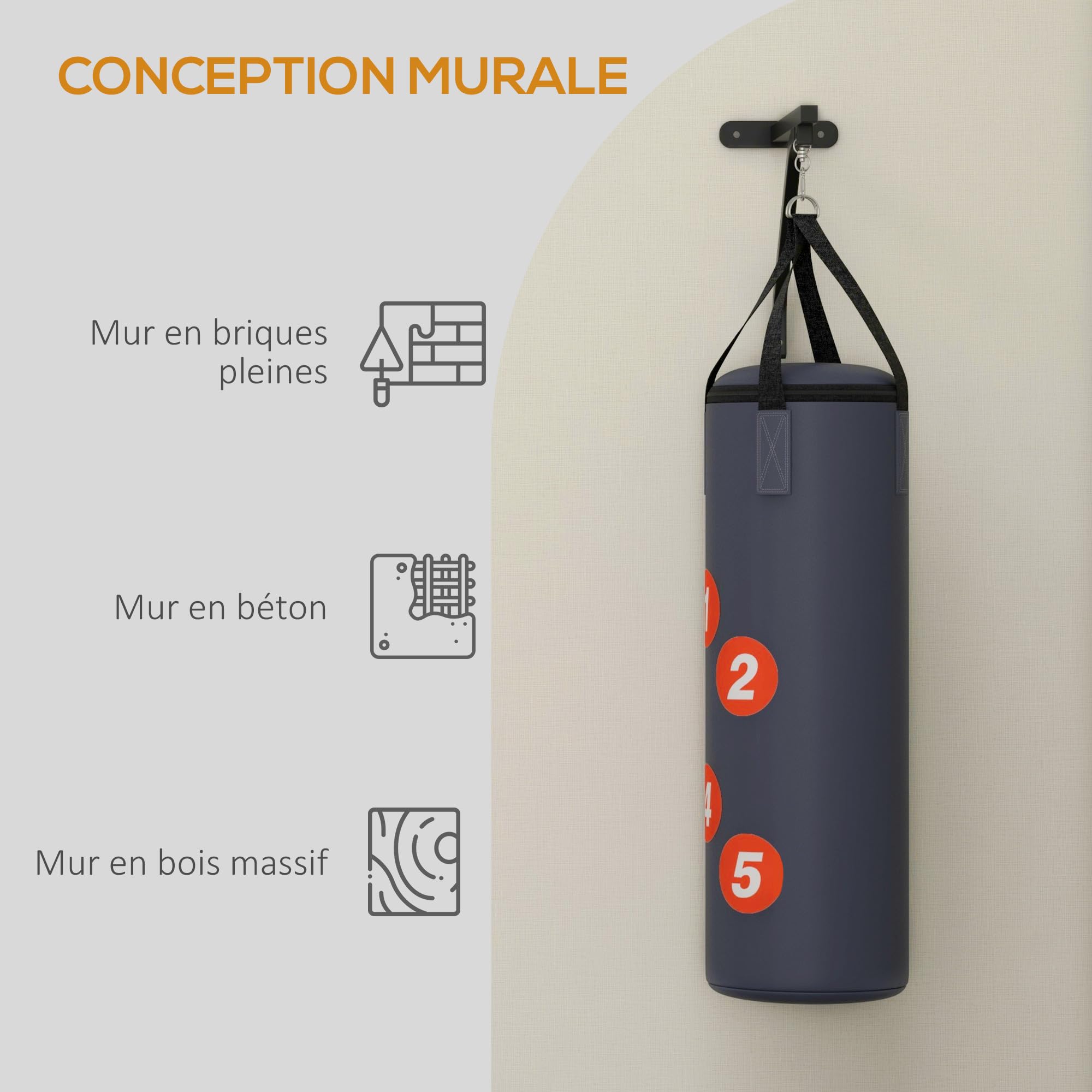 SPORTNOW Sac de Frappe Sac de Boxe Non rempli avec Support Mural, Sac Lourd avec Gants, Bandes pour Les Mains et Crochet pivotant à 360° - pour MMA, Kickboxing, karaté, entraînement à Domicile