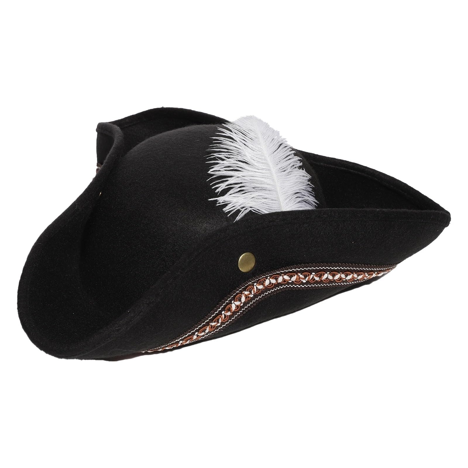 Chapeau de pirate tricorne noir à large bord avec finitions tressées exquises