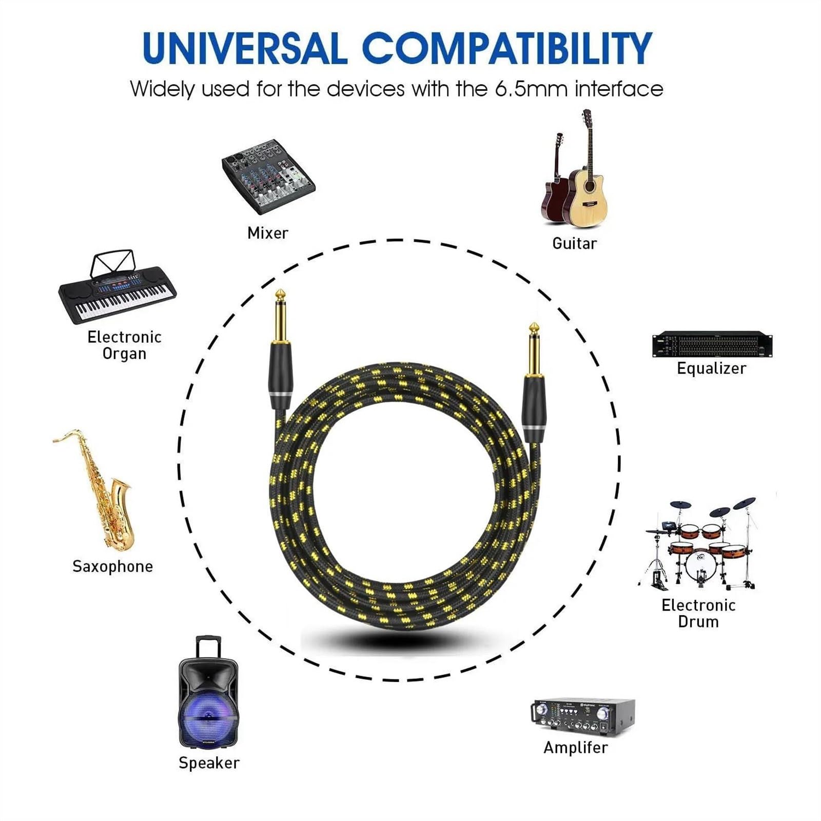 TSTS Cavo Strumento per Chitarra Cavo Per Chitarra Cavo Amplificatore Da 6,5 ​​mm Cavo Da 1/4 Di Pollice A 1/4 Di Pollice Per Basso Tastiera Mixer Amplificatore Altoparlante E Altro(TS,5m)