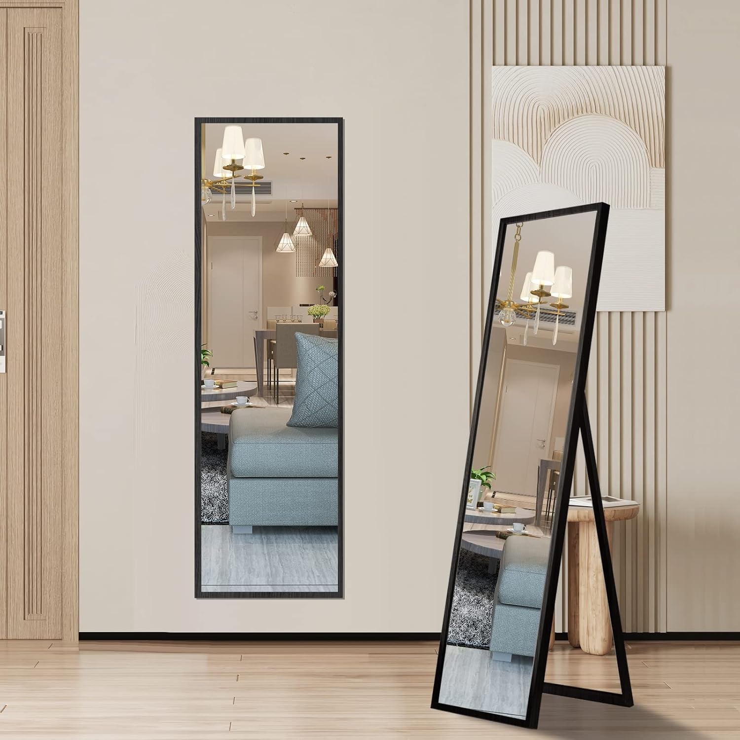 GONICVIN Full Length Mirrors, Standing Mirror with Black Frame for Hanging and Floor Standing