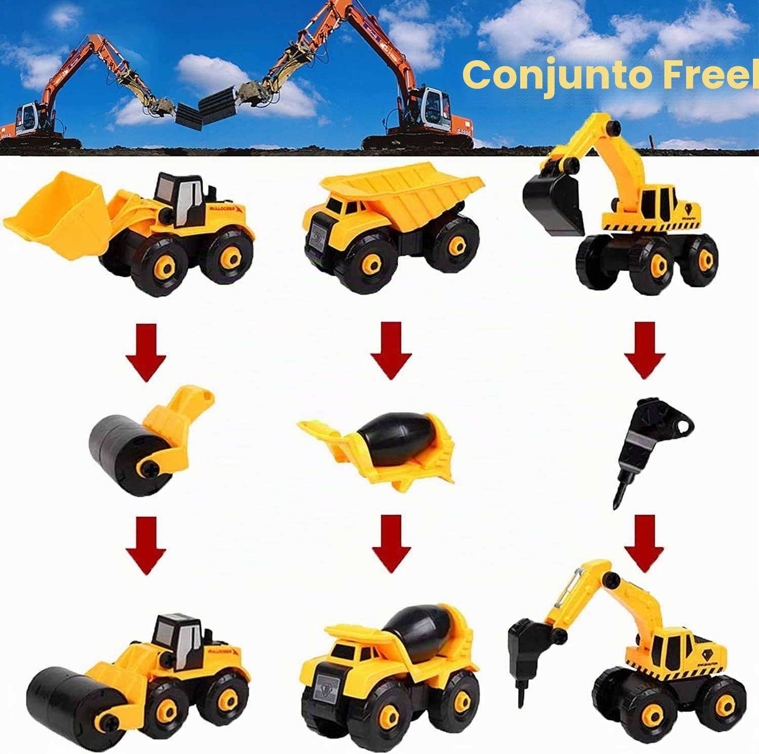 STAY GENT Vehículo de Construcciones Desmontar y Ensamblarde Camiones de Juguete con Taladro-Eléctrico, Stem Edificio Excavadora Tractor Juguete Regalos Educativos para Niños y Niñas de 3 4 5 6 años