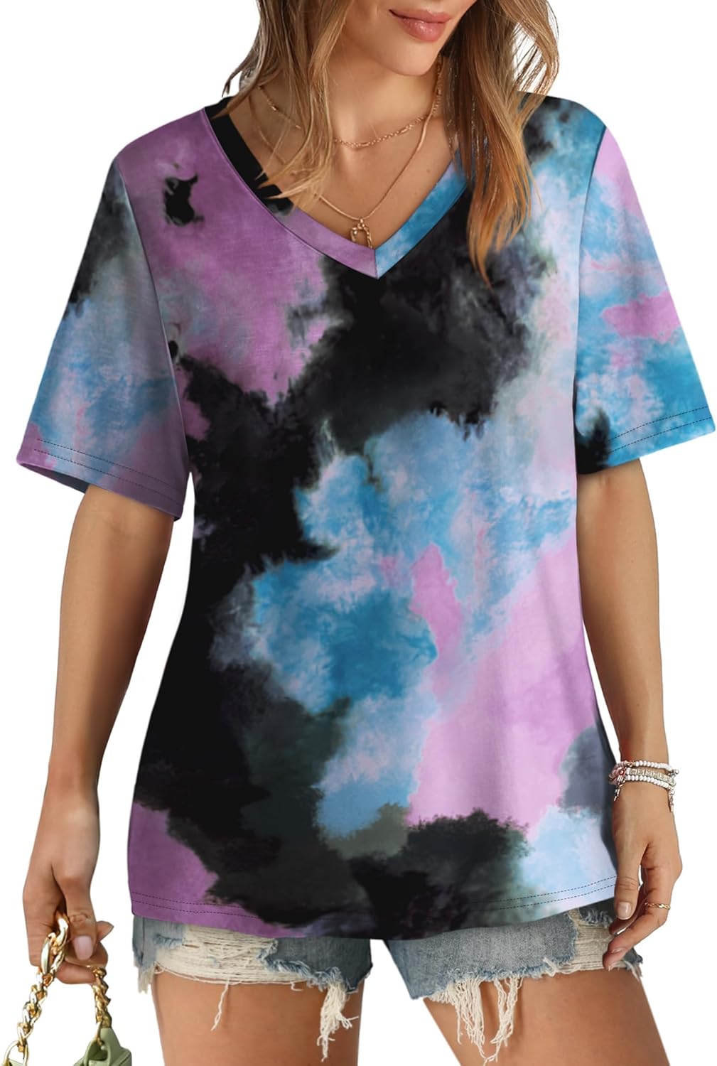 T Shirts for Women Dressy Casual Short Sleeve Blouses Summer Outfits Fashion Plus Size Clothing Tie Dye 4XL - Image 2