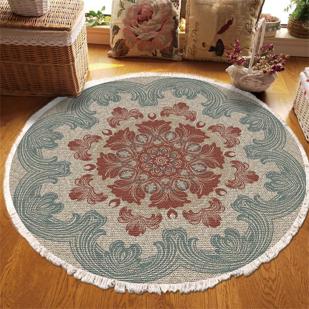 Tapis salon coton bohème lavable 100cm marron pour chambre et couloir