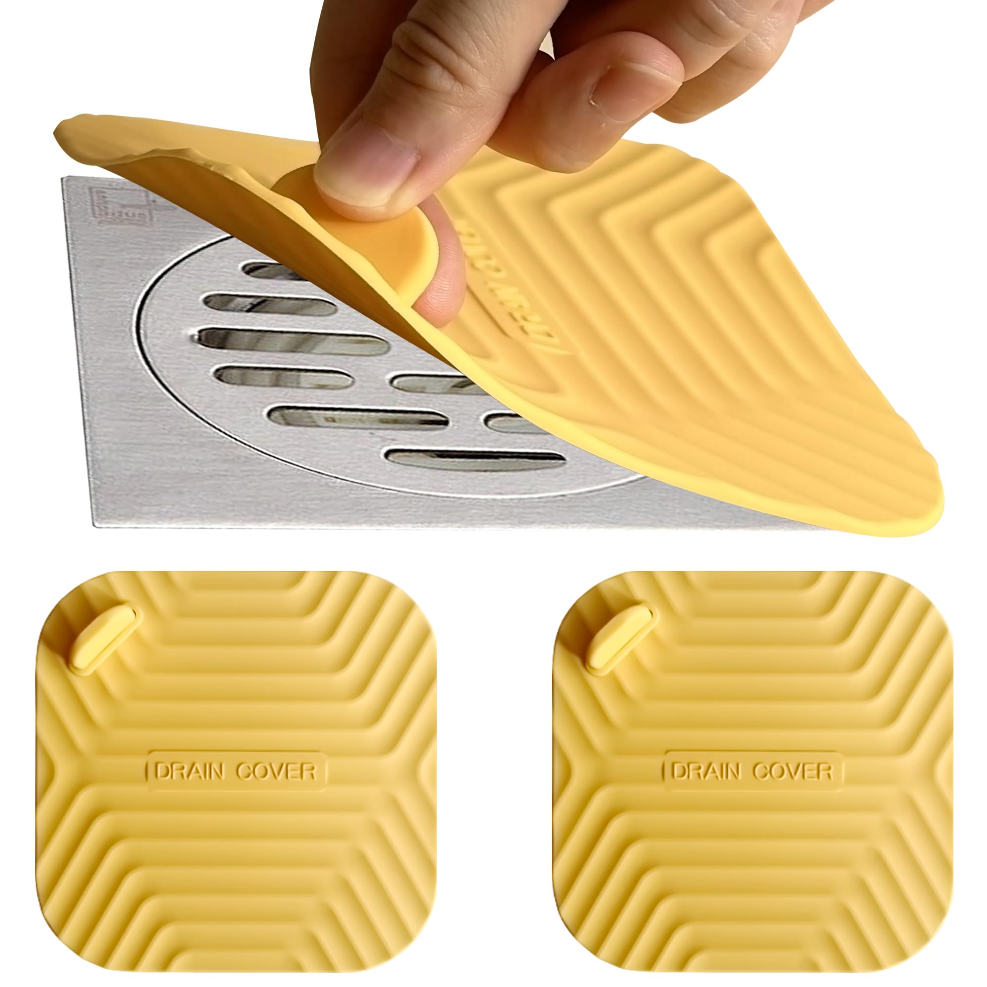 DIFENLUN Shower Drain Cover Tub Stopper,2 Pieces Sewer Anti-Odor Mat Deodorizing Drain Plugs for Kitchen,Bathroom and Laundry(5.9x5.9 inch) Yellow