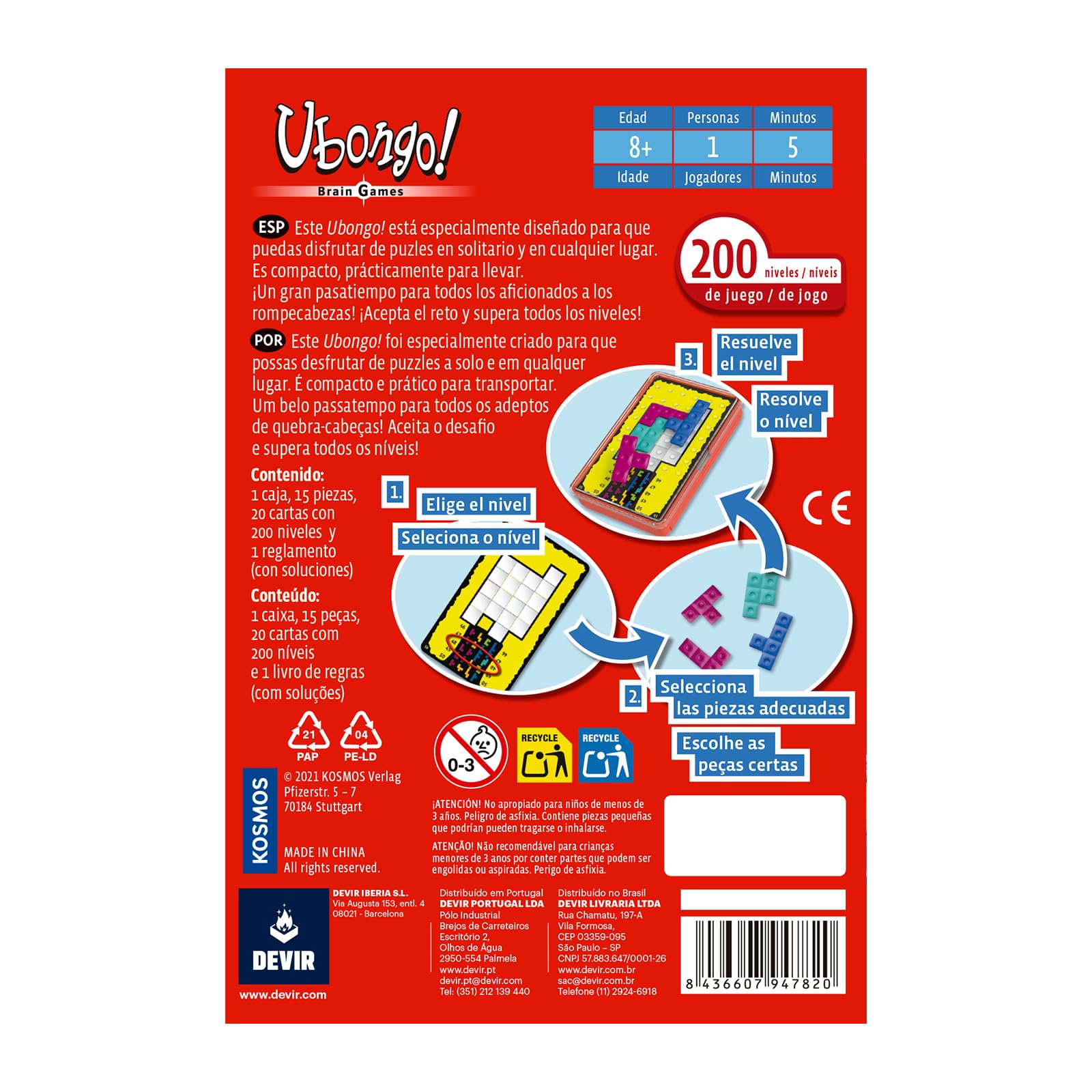 Devir - Ubongo Brain Games, Gioco di Ingegno, Gioco da Tavolo da Solitario e da Viaggio, per Tutti i Pubblici a partire da 8 Anni (BGUBOBPS)