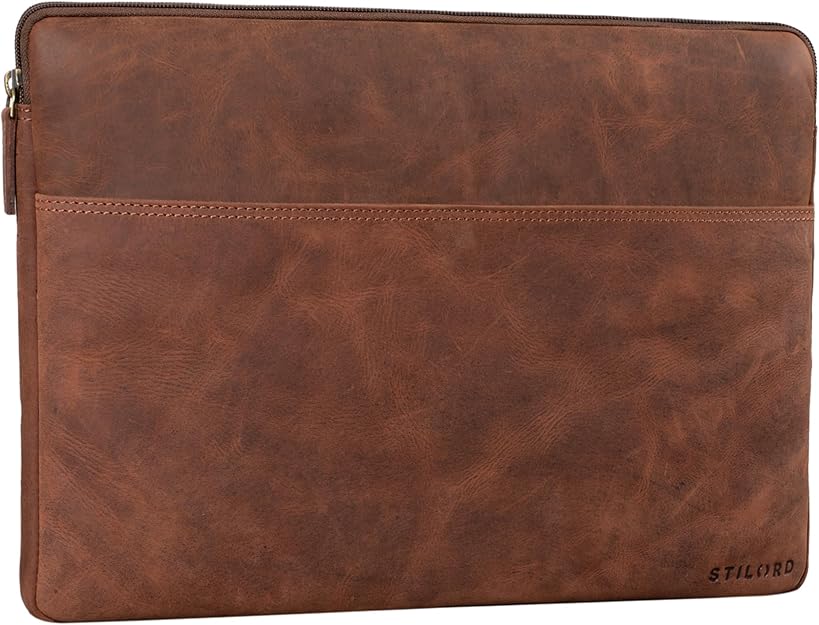 STILORD 'Murphy' Pochette Ordinateur 15,6 Pouces En Cuir Vintage - Marron Napoli - Housse MacBook 16" Et Documents A4