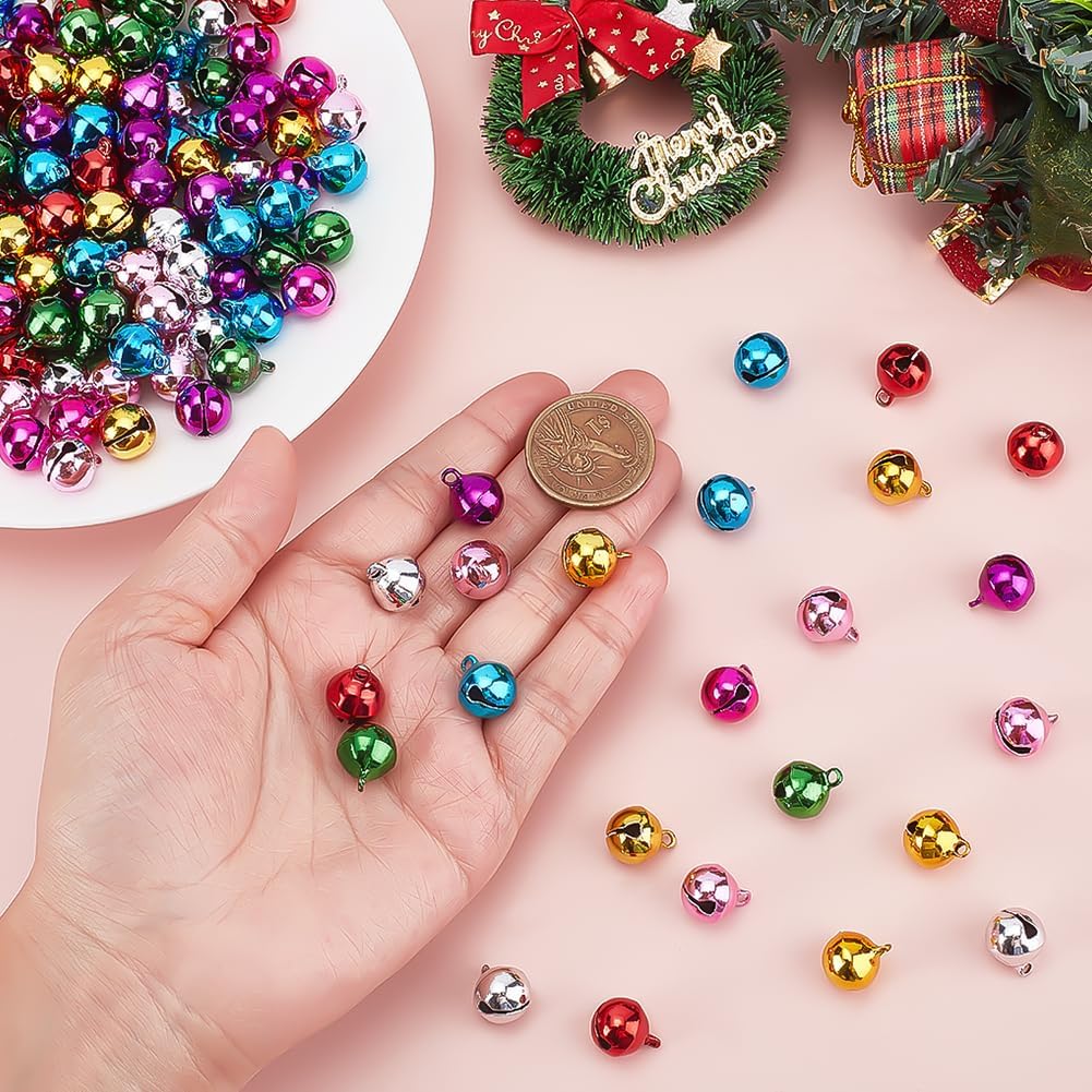 CRAFTYMELODY 120Pcs Jingle Bells Colorful Mini Christmas Bells 9/20 Inch Bulk Round Craft Bell for Christmas Halloween Home Pet Decoration Party Favor Festival Decorations DIY Crafts Jewelry Making
