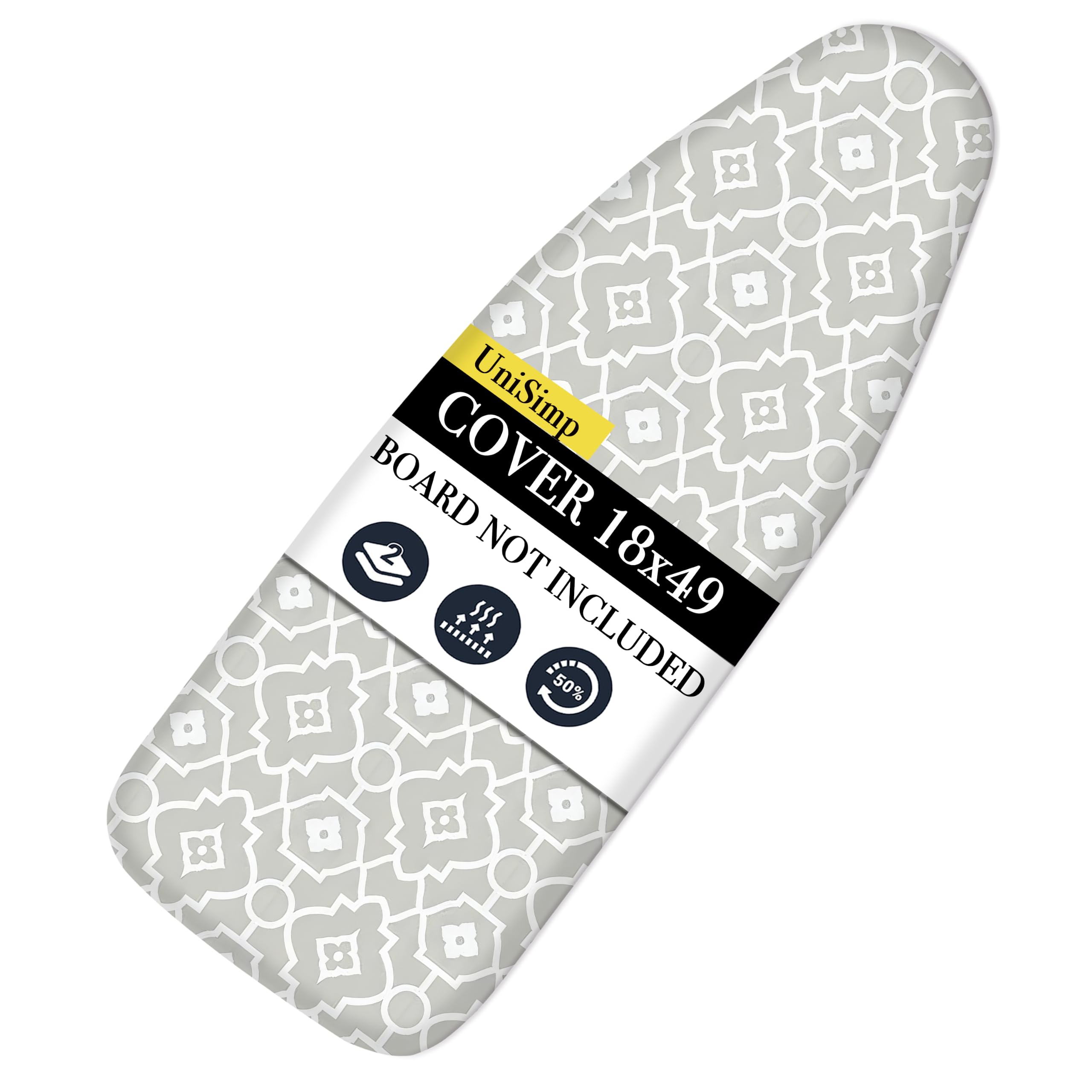 UniSimp® Ironing Board Cover and Pad Up To 125x45 cm, Extra Wide, 100% Heat Resistance Natural Cotton, Extra Thick Padding, Nose Pocket Smart Fit, Chemical-Free, Machine Washable (Geometric Print)