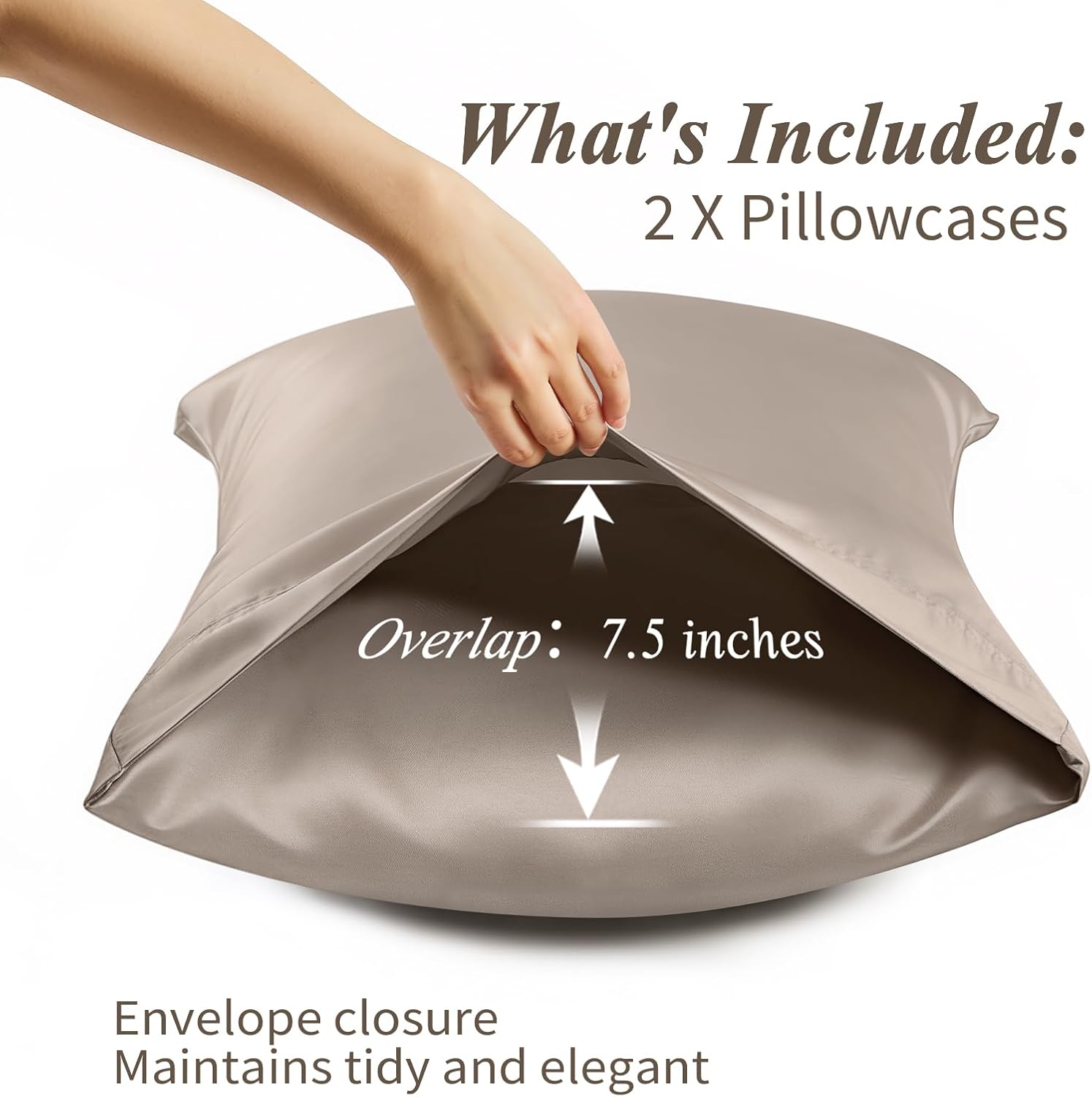 King Pillow Cases, Derived from Bamboo Viscose, Cooling Pillowcases, Breathable & Wicking Pillow Covers for Hot Sleepers, Envelope Closure, Taupe, 2 Pack, 20x40IN