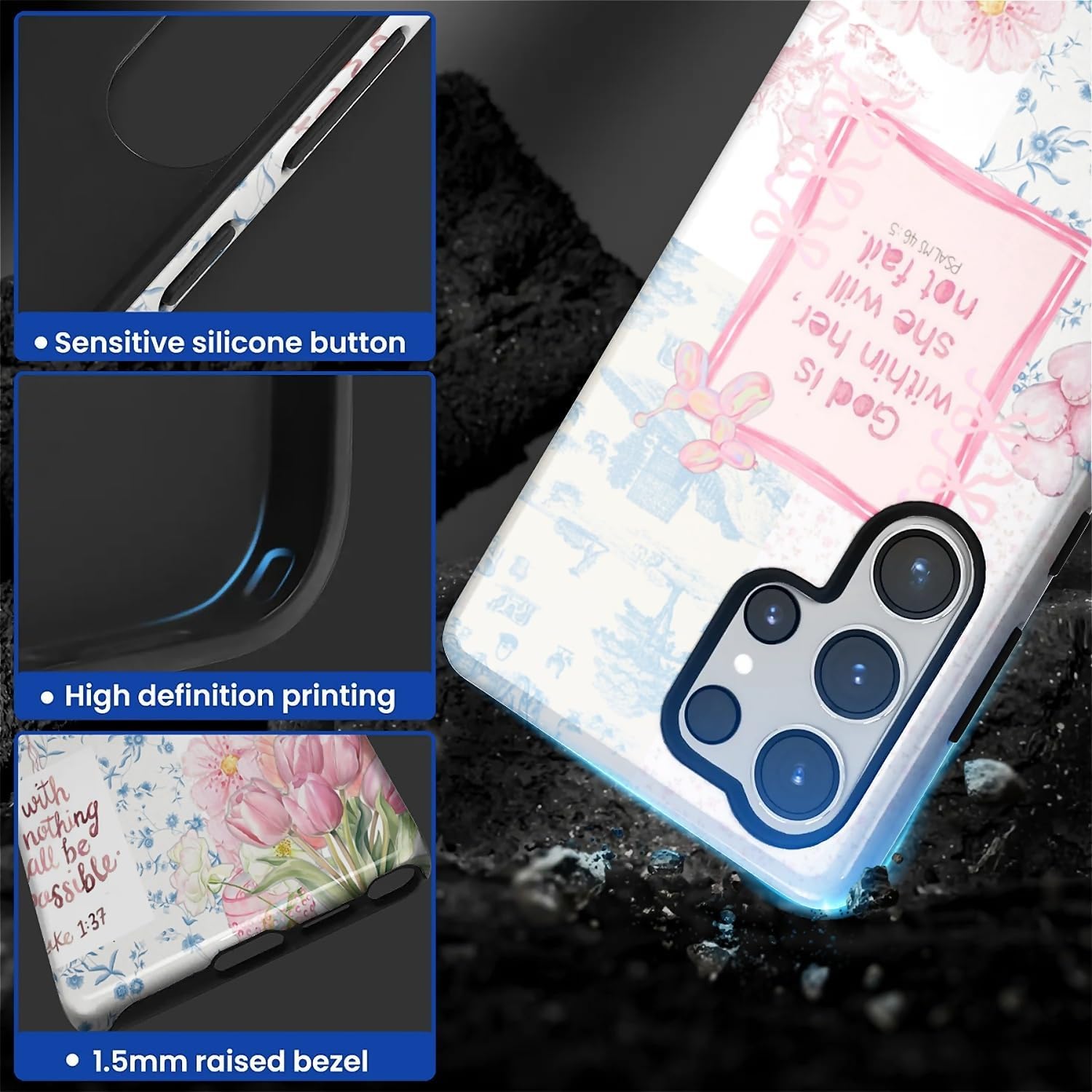 Case for Samsung Galaxy S25 Ultra,Camera Full Shell Protection Soft Phone Case-Flower Bible Pattern - Image 3