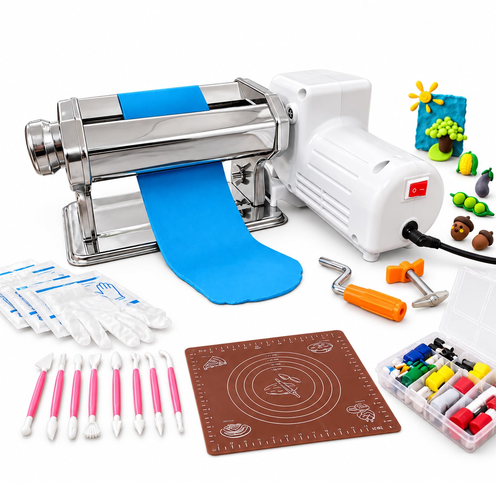 TYH Elektrische Polymerclay-rollmaschine, 60-w-Motor, Zwei Pressmodi, 7 Dickenstufen, Antihaft-pad, Prägewerkzeuge, Formen Und Handschuhe Für Die DIY-ohrringherstellung