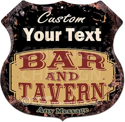 Personaliza tu texto Here BAR and TAVERN - Letrero de metal personalizado personalizado para Chic Sign estilo rústico vintage, retro, cocina, bar,