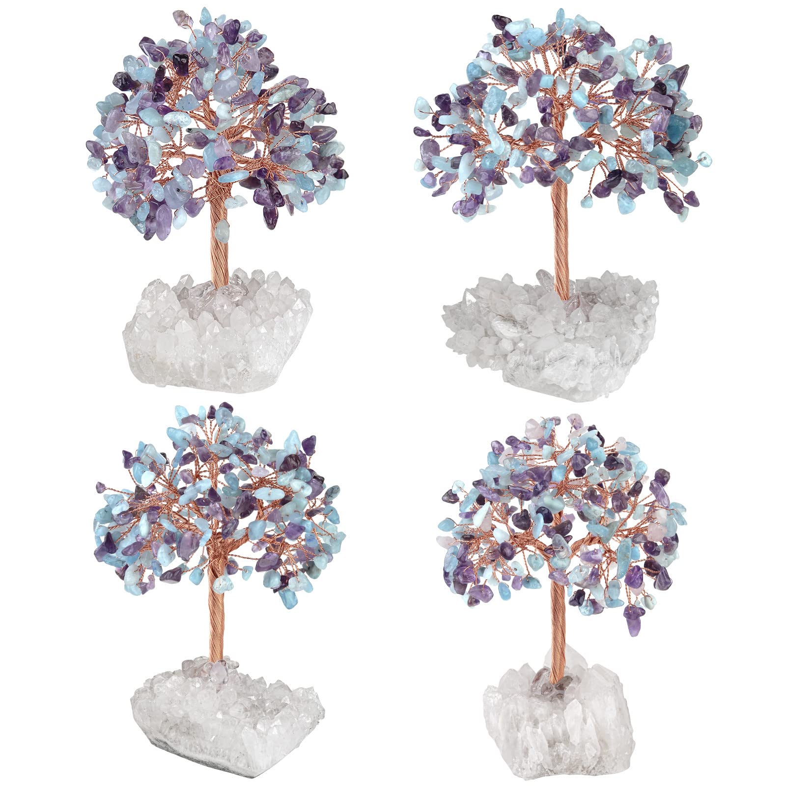 Nupuyai Amethyst & Aquamarin Kristall Geldbaum mit Bergkristall Cluster Basis, Glück Fengshui Figur spiritueller Heilstein Baum Ornament für Zuhause Büro Dekor