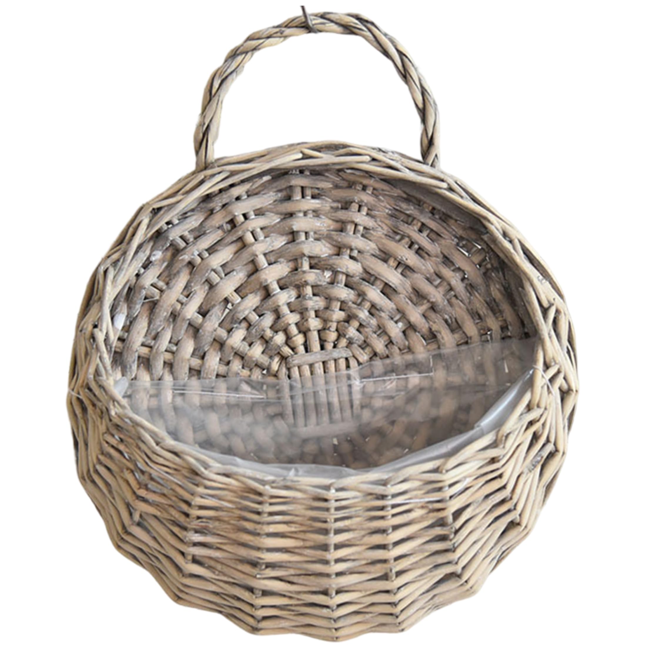 Ameble Vintage Handwoven Rattan Wicker Wall Hanging Basket Planter for Vertical Plant Display - Medium