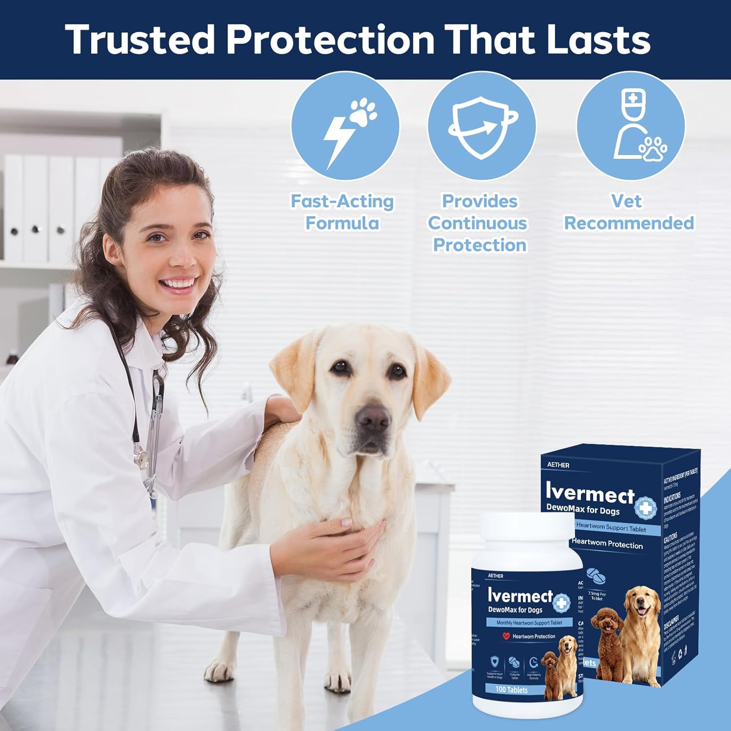 Young Heart for Dogs, lvermect Tablets for Dog – Hawthorn Prevention for Dogs, Heart Health, Circulatory & Cardiovascular System – 7.5 mg, 100 Tablets
