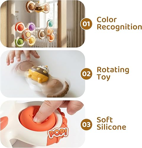 Miniatura 6 de ALASOU 3PCS Pop Suction Cup Spinner Sensory Airplane Travel Toys for 1 Year Old Boy Girl Infant Toddlers Novelty Spinning Tops 12 18 Months 1 2 Year