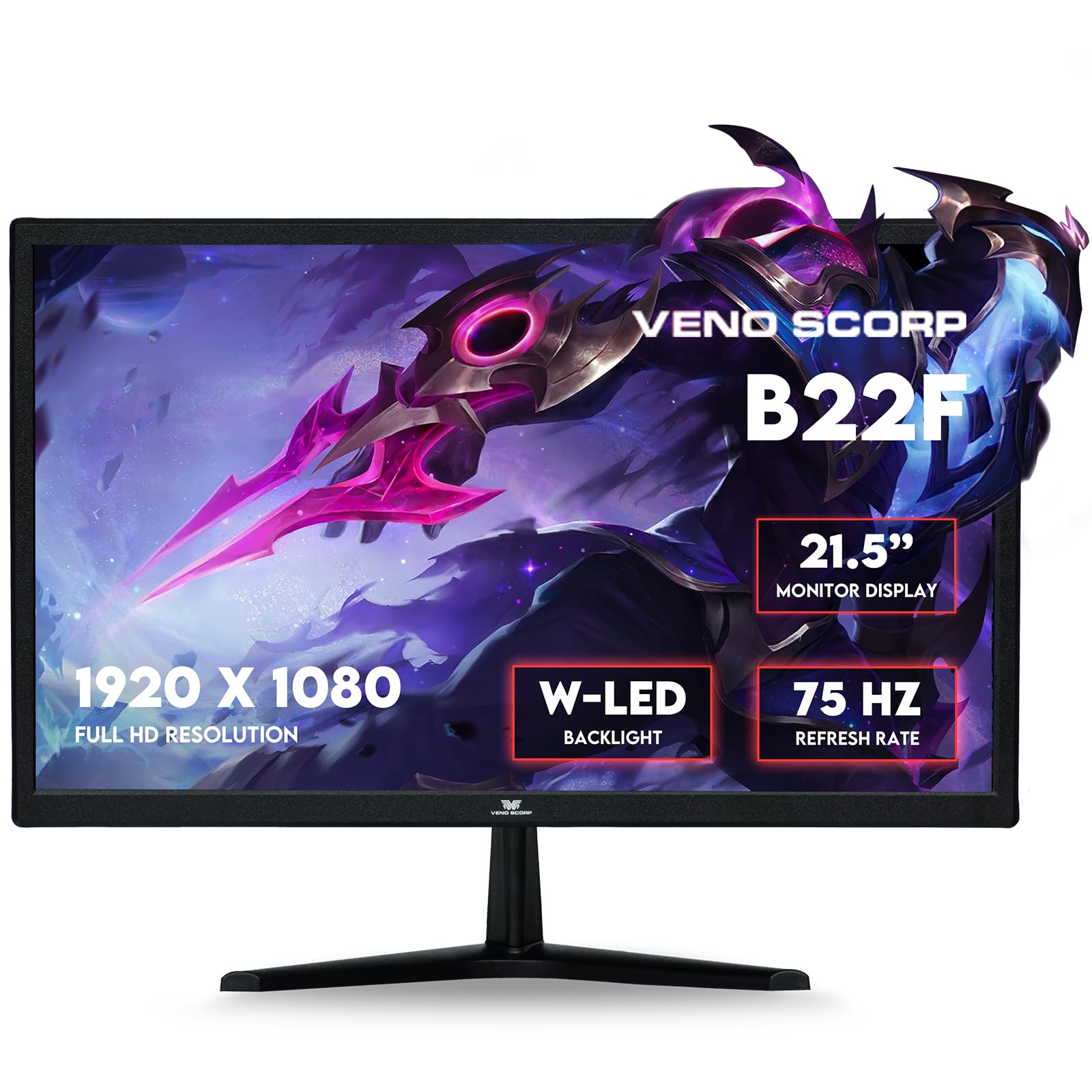 Veno Scorp 22 Inch Business Computer Monitor, FHD 1080p 75hz