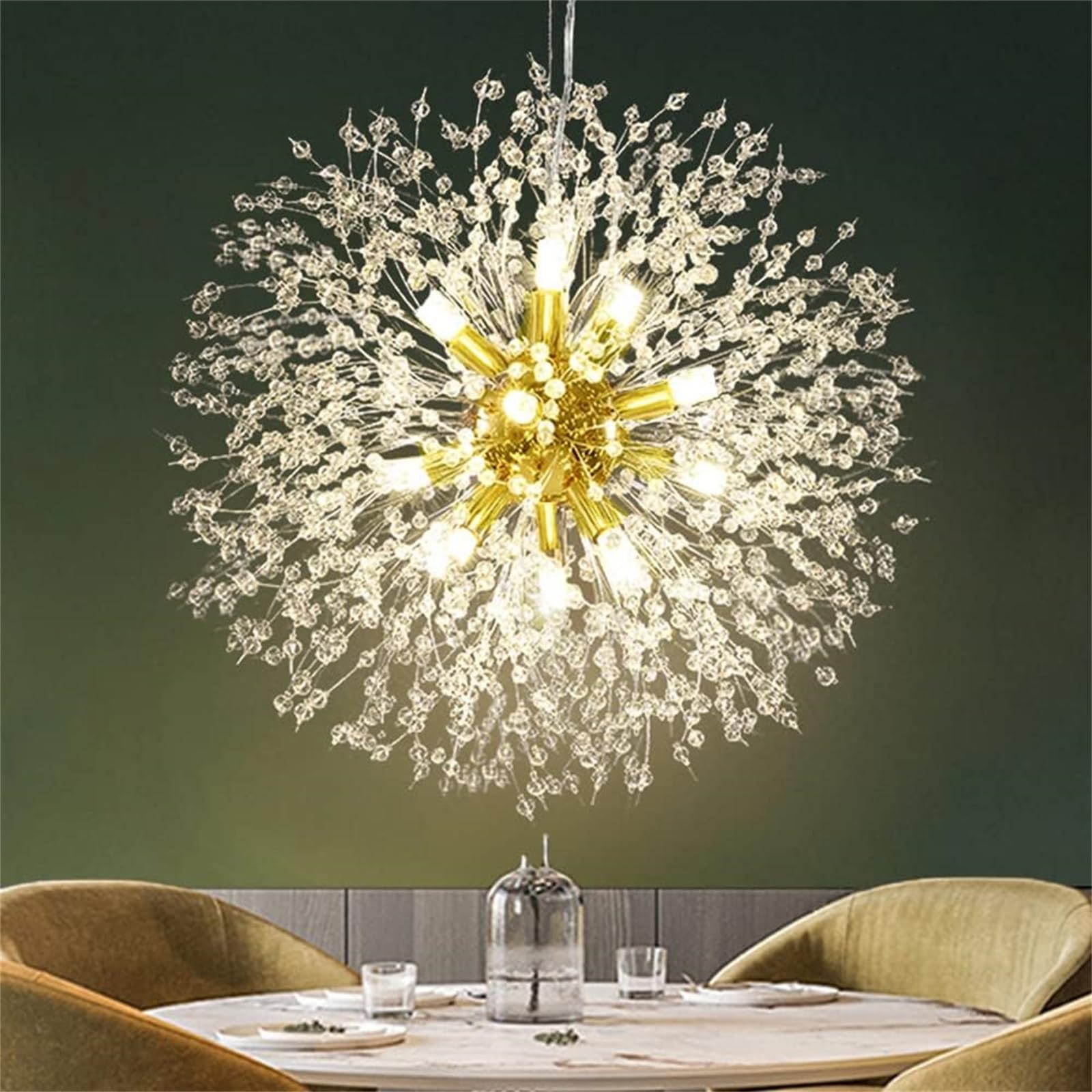 Lustre moderne en cristal doré à 12 bras pour éclairer un salon sombre