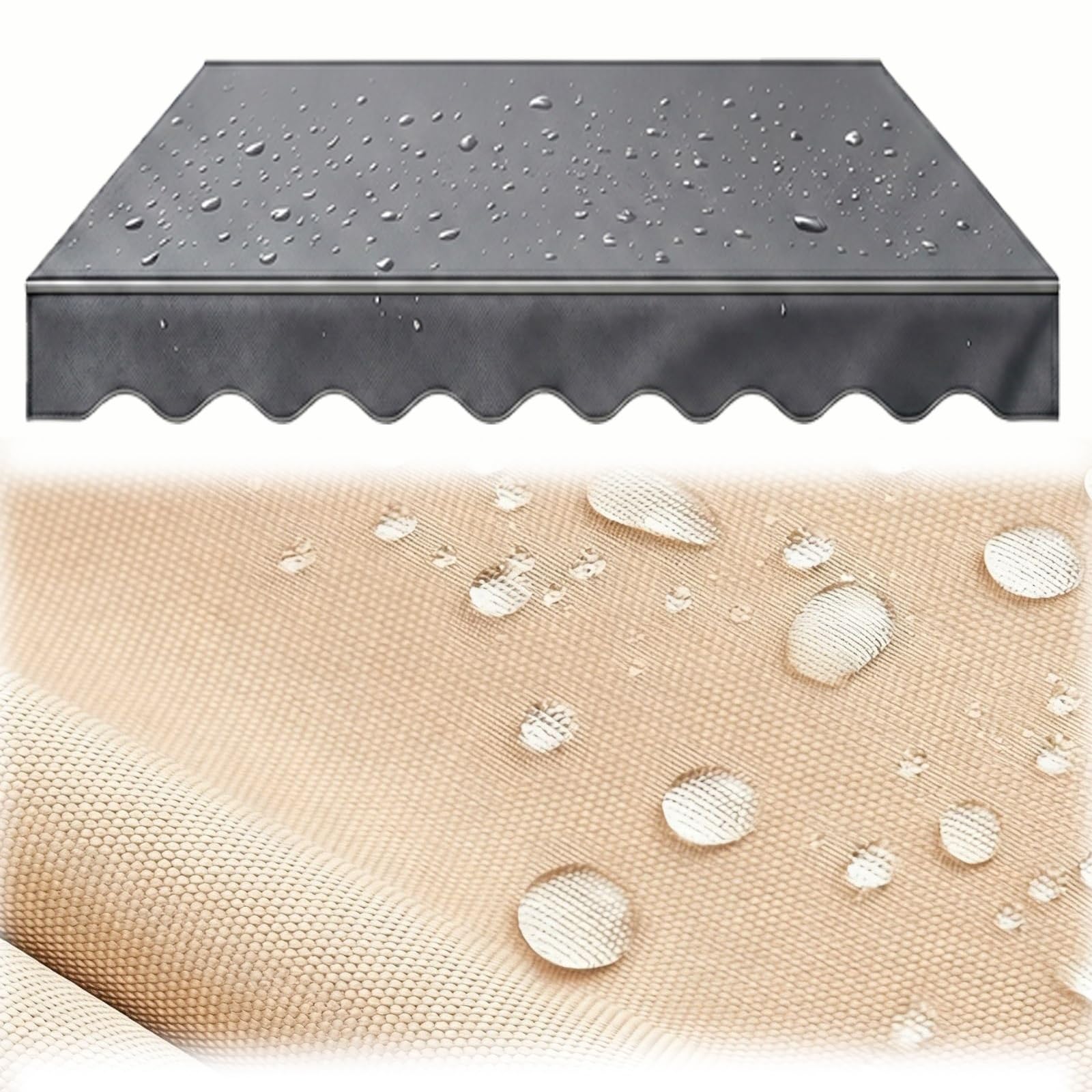 Ersatz Markisentuch Markisenstoff mit Volant Nur Stoff ohne Rahmen Wasserdicht Polyester Balkonmarkisen Canvas Sonnenschutz Unterstand für Hof Deck Balkon Outdoor 7.5m 8m 8.5m