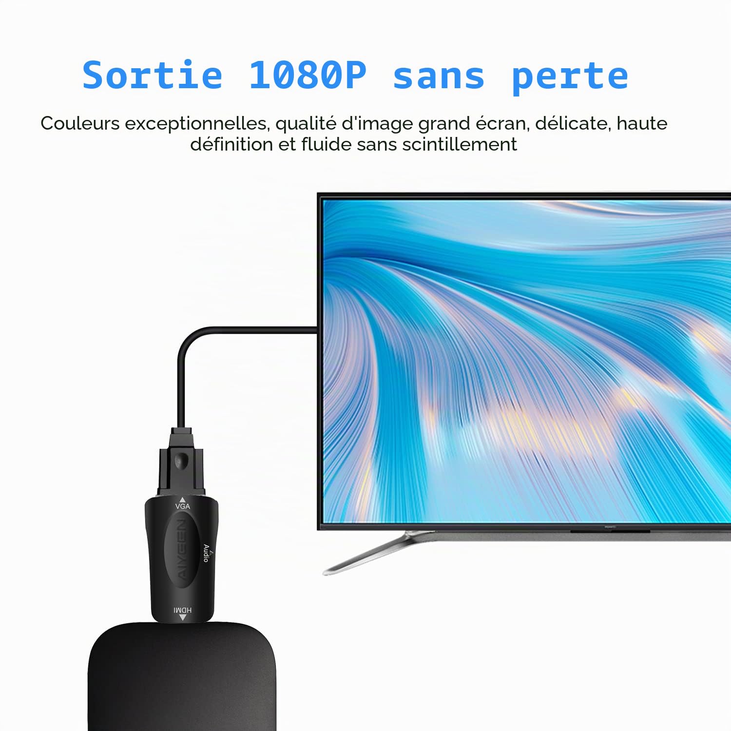 Adaptateur HDMI vers VGA Mâle Femelle 1080p avec Jack Audio 3.5mm Compatible