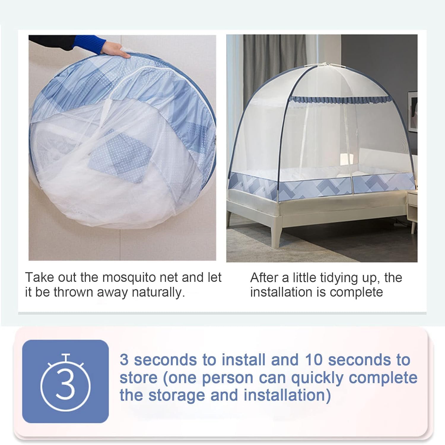 Mosquitera Plegable para Cama Individual/Doble, mosquitera portátil de Viaje de Doble Puerta con Parte Inferior de Red, fácil de Instalar, Tienda de campaña con mosquitera emergente para Uso