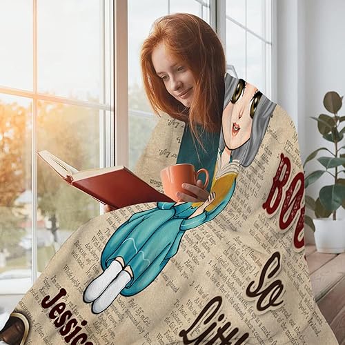 Miniatura 4 de ENCYCOM Manta personalizada con texto en inglés Just a Girl Who Loves Books, manta de lectura para amantes de los libros, manta de lectura para