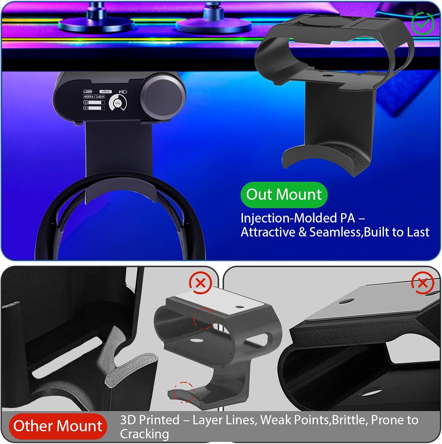 Under Desk Headphone Hanger Stand for SteelSeries Arctis Nova Pro Wireless-Arctis Pro Wireless NOVA Magnetic Mount Secretlab Magnus Version,Headphone Holder for Arctis Nova Pro Wireless - Image 3