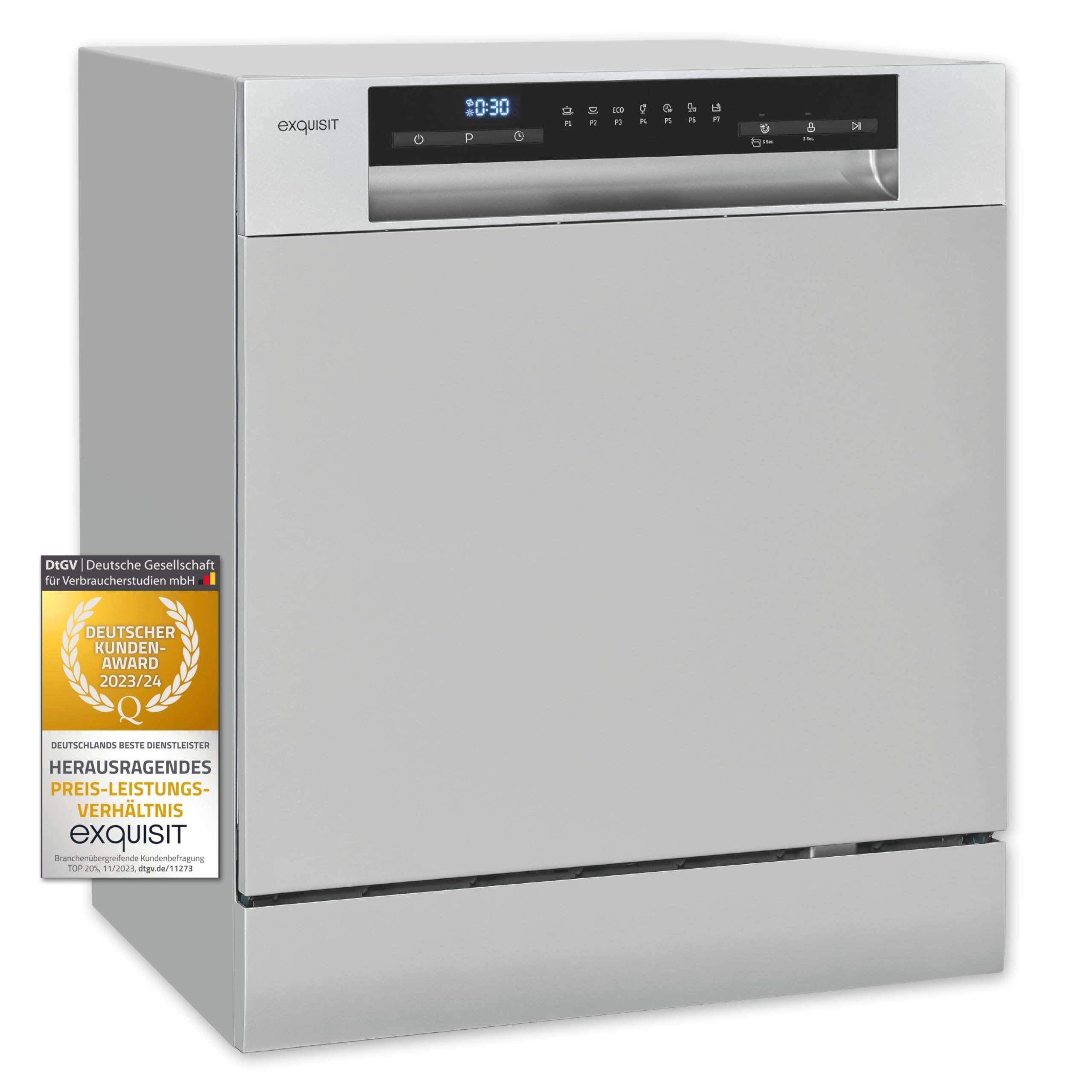 Exquisit Mini-Geschirrspüler, Tischspülmaschine, 55 cm breit, spülmaschine klein, ECO-Modus, GSP5508-030D silber