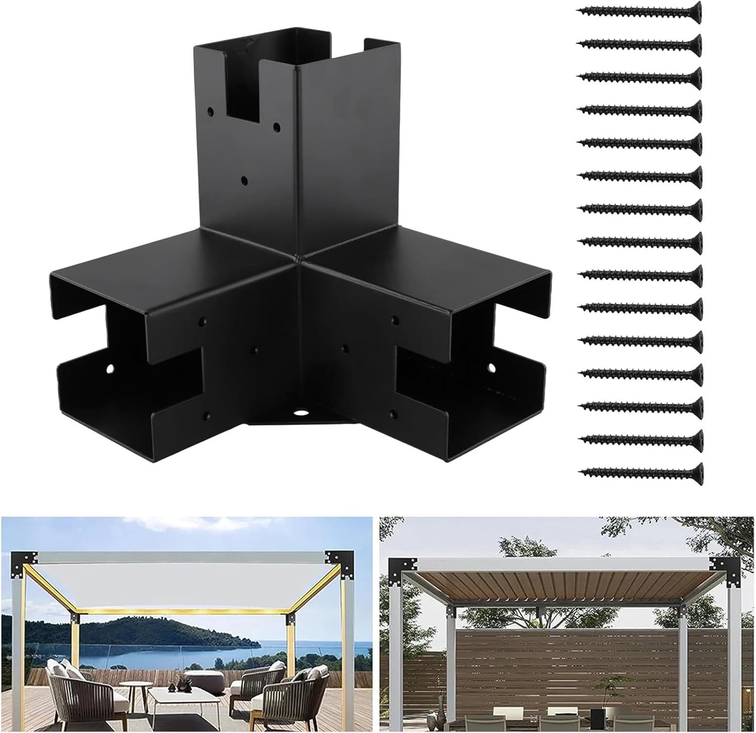 90 Degree Woodwork Kit Right Angle Corner Bracket Pergola Construction Complete Installation Set Enhanced Stability(3T)