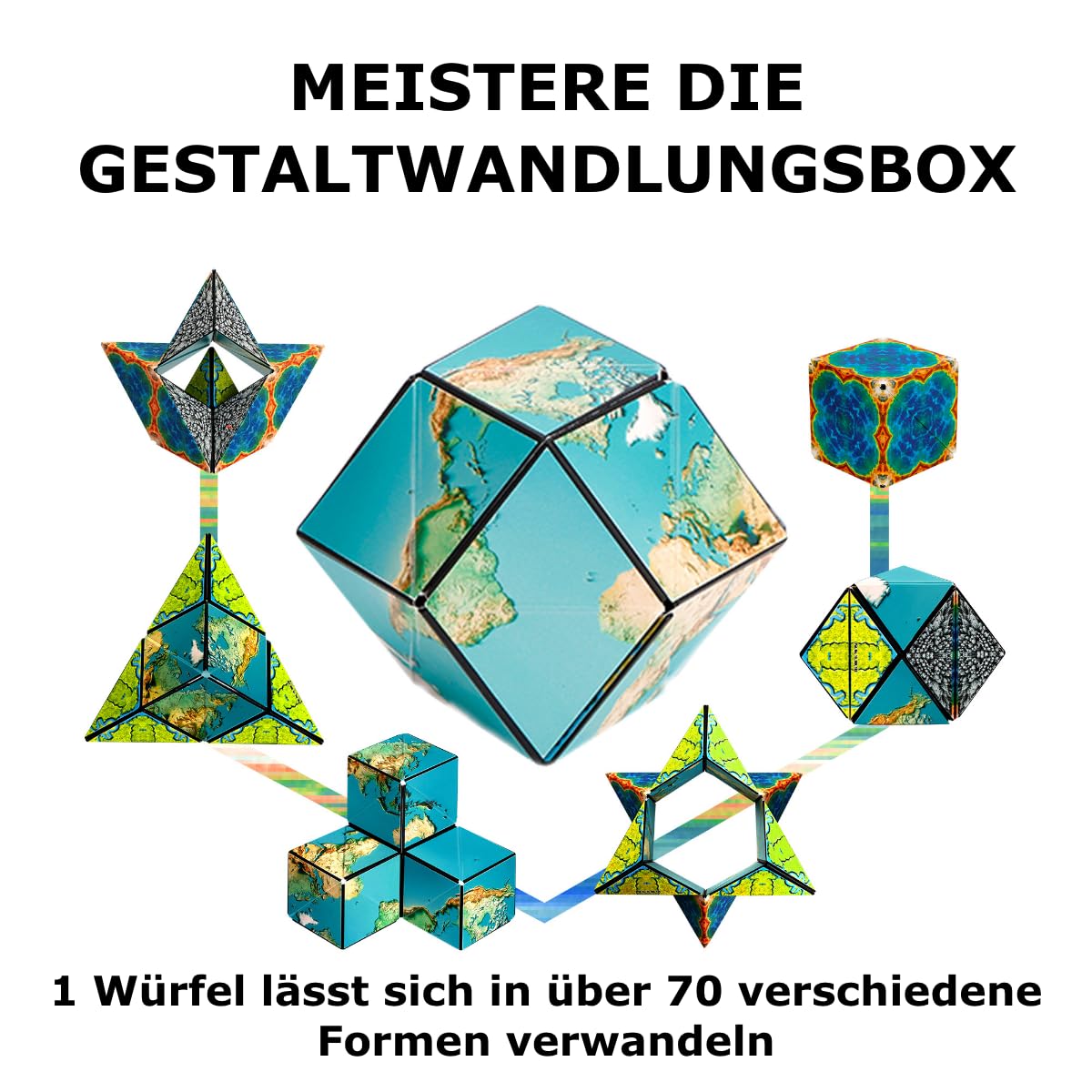 Shashibo Formwechsel-Box – Preisgekrönter, patentierter Zappelwürfel mit 36 Seltenerdmagneten – lässt Sich in über 100 Formen verwandeln (Earth)