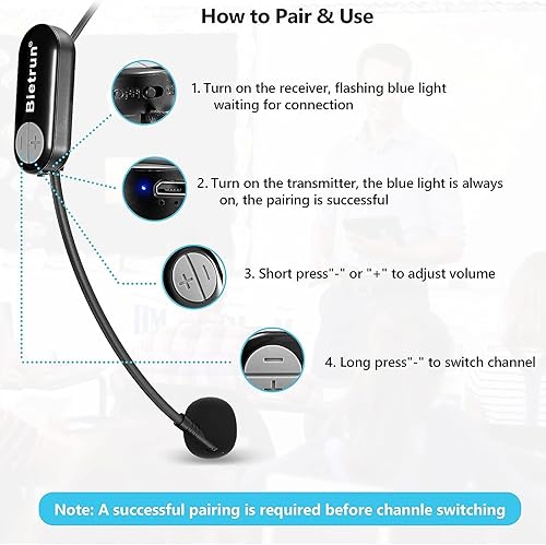 Miniatura 4 de Bietrun Auriculares inalámbricos con enchufe de 14 pulgadas, rango de 165 pies, micrófono inalámbrico UHF y micrófono de mano 2 en 1, para altavoz