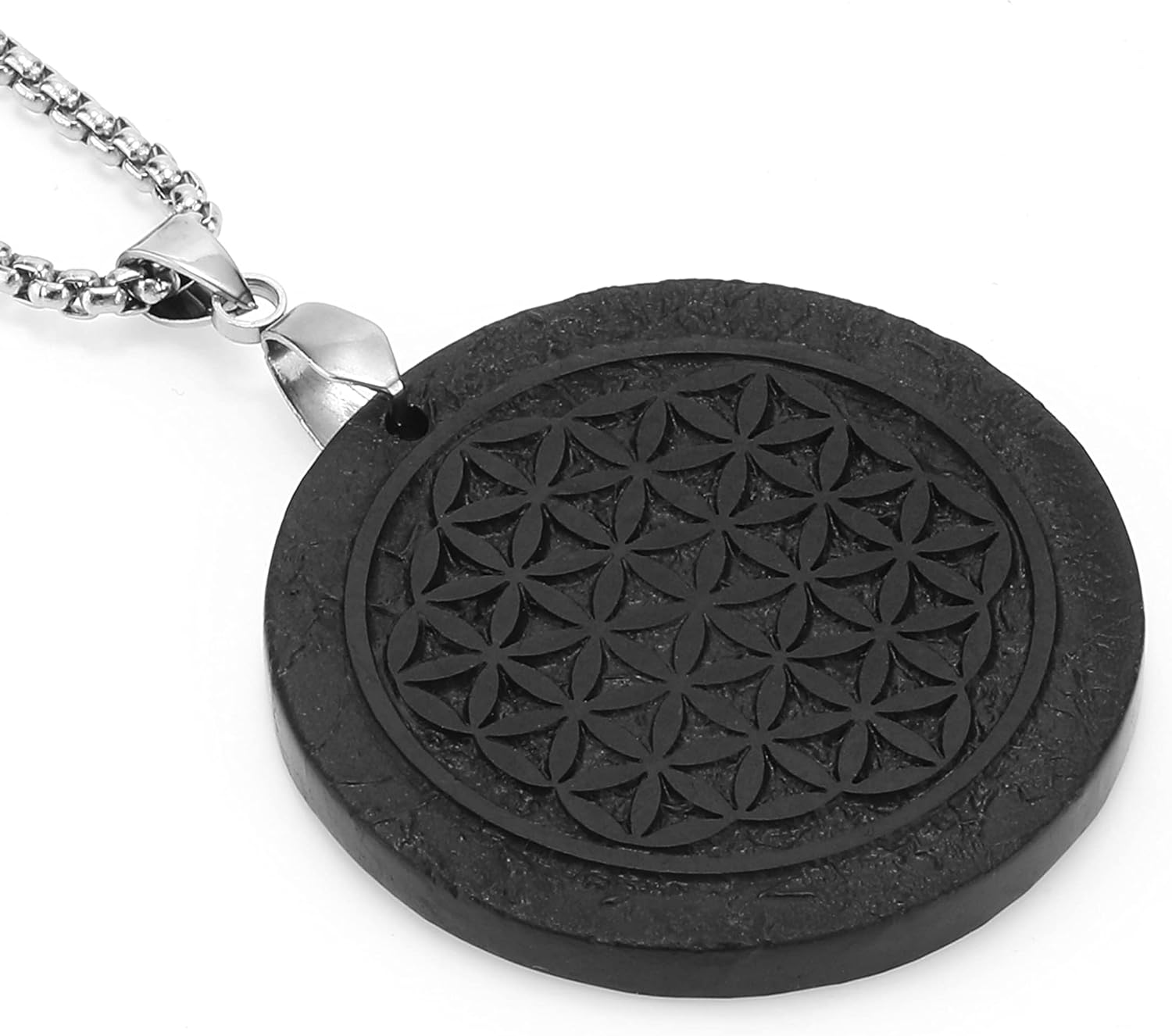 Shungite necklace flower of life shungite stone pendant necklace - Image 3