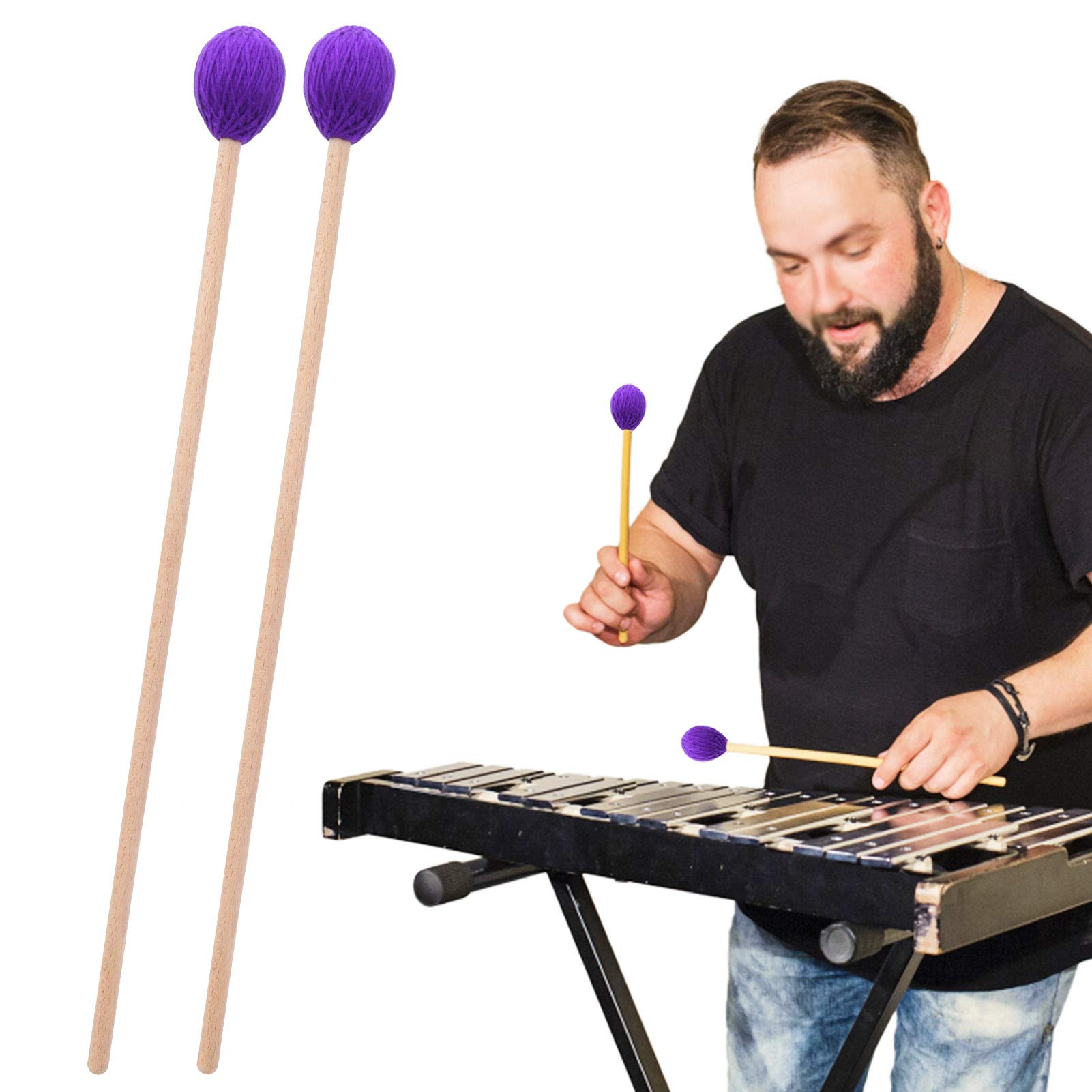 Dilwe 1 Paio di Bacchette per Bacchette Marimba a Testa Tonda in faggio con Manico per xilofono Accessori per Strumenti a percussione(Viola)